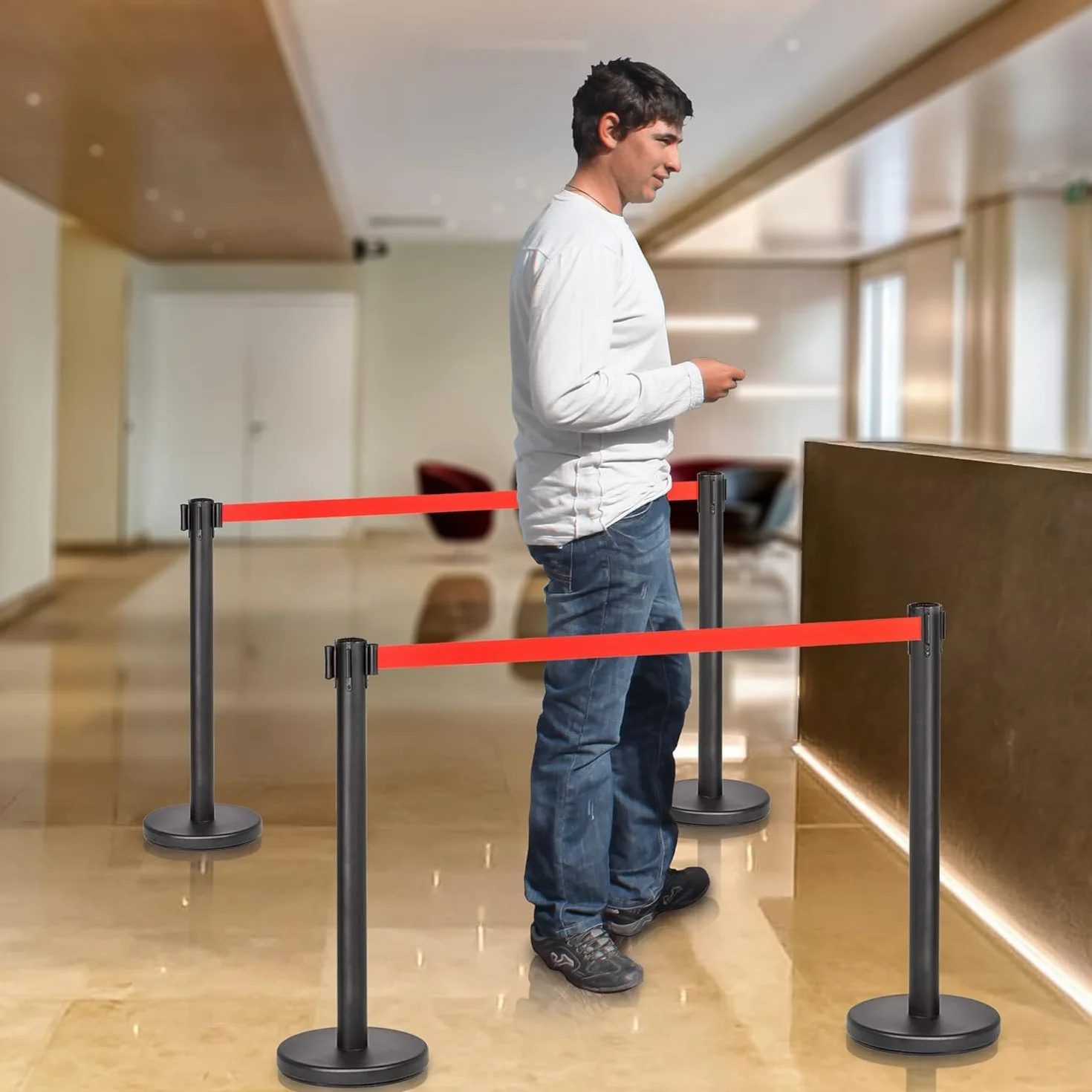 Poste Separador Cinta Extensible 3 m (2 szt.) - Cinta Delimitadora, Cinta Prohibido el Paso, Barrera Extensible