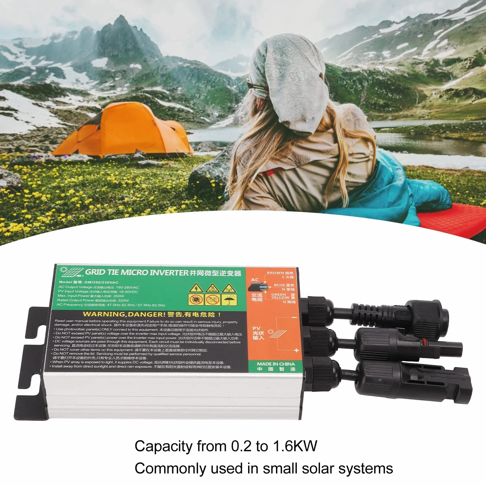 DEWIN Microinversor Solar Conectado a Red Aleación de Aluminio MPPT Inversor de Onda Sinusoidal IP55 Conectado a Red para Pequeños Sistemas Solares (350W 230V)