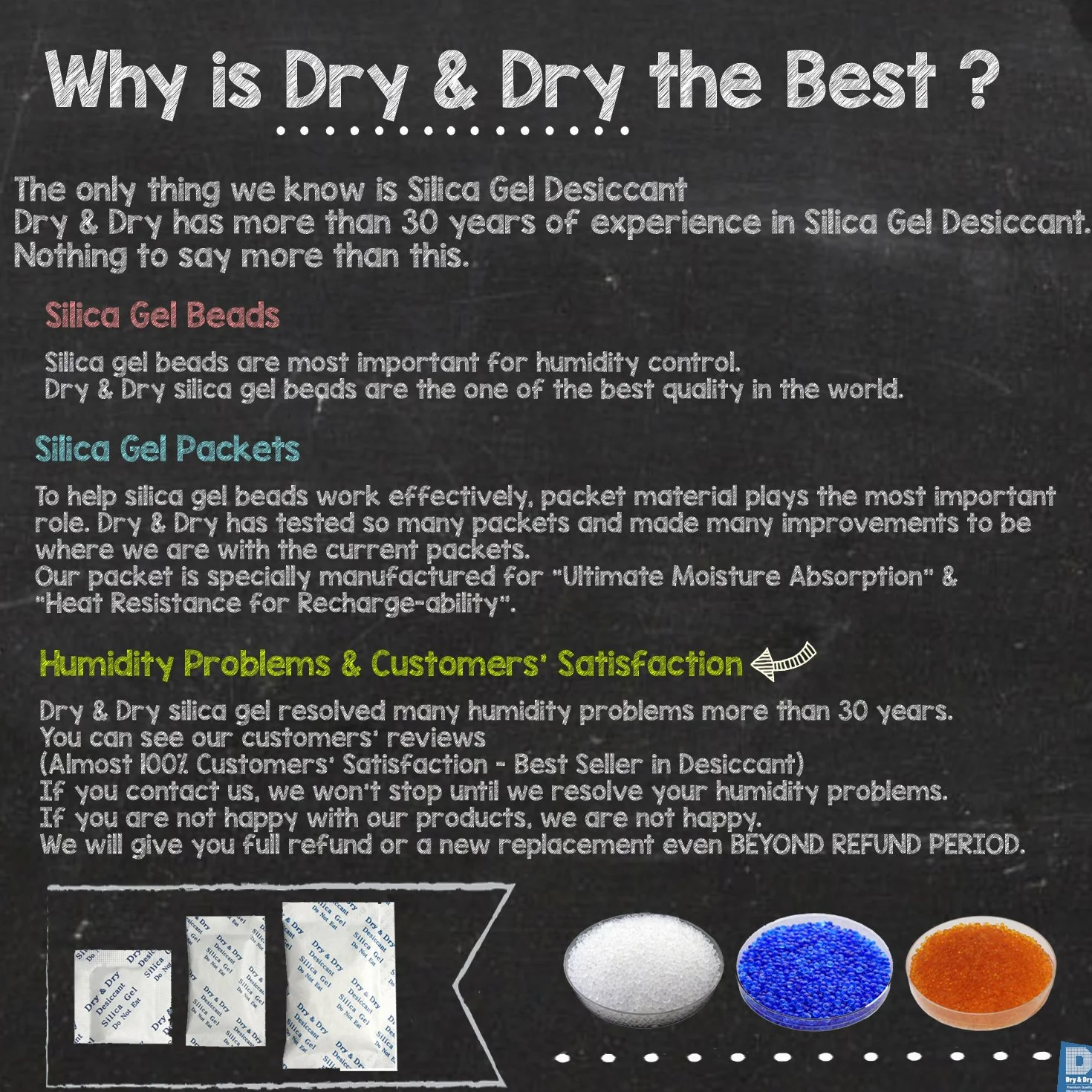 Dry & Dry Cuentas de gel de sílice indicadoras de desecante, 2 libras, reutilizables, azul