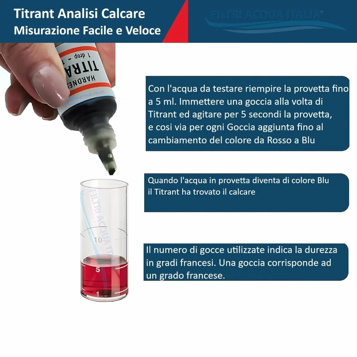 Kit análisis dureza agua Titrant grados franceses medir cal