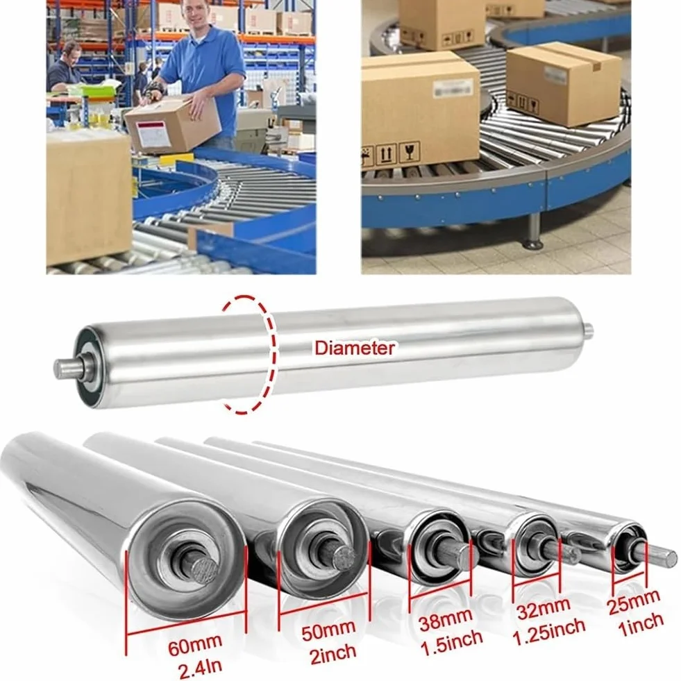 10 Piezas Rodillo Transportador, Acero Inoxidable Industrial Pieza De Recambio De Transmisión - Extremo Galvanizado - Para Manipulación De Material En Fábrica(Silver-60mm,500mm)