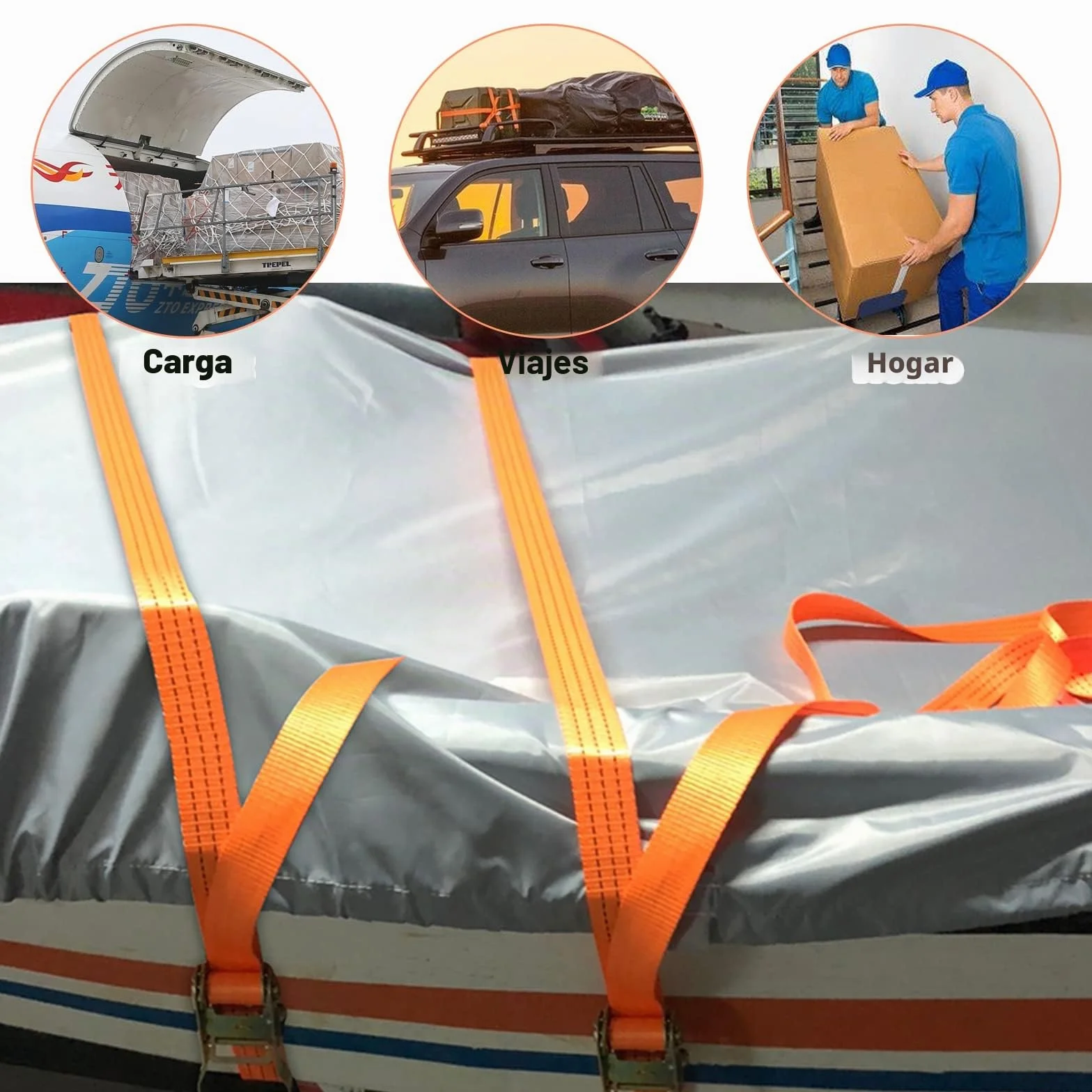 Eslingas de Sujeción de Carga 3000kg Trinquete de Amarre Correas Carga 6m Naranja Camión