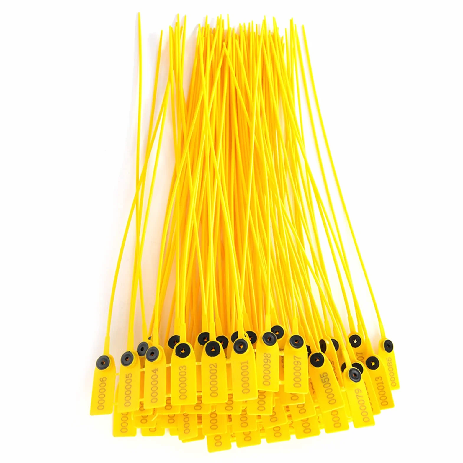 Precintos de seguridad de plástico amarillo 40 cm para camión con número, a prueba de manipulaciones
