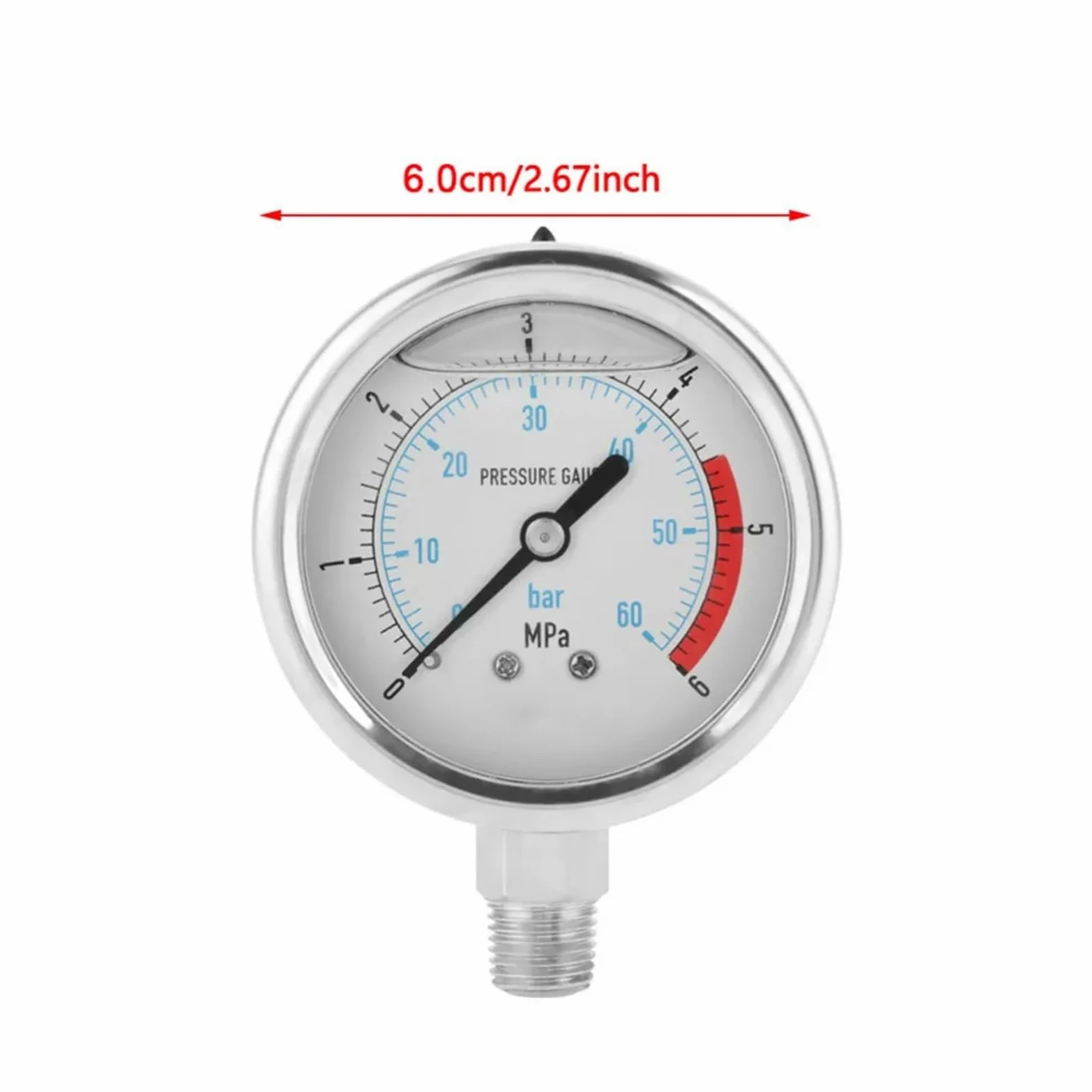 Manómetro de presión de Agua hidráulico de 0 a 60 Bar y 0 a 6 MPa, 1/4" NPT, Esfera de 60 mm, Herramienta de medición de presión, manómetro Digital.