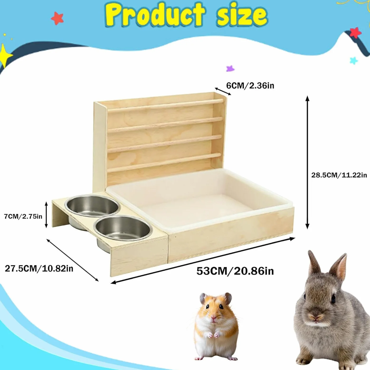 Comedero Exterior de para Conejos con Caja de Arena para Hámsters, Conejos Y Animales Pequeños