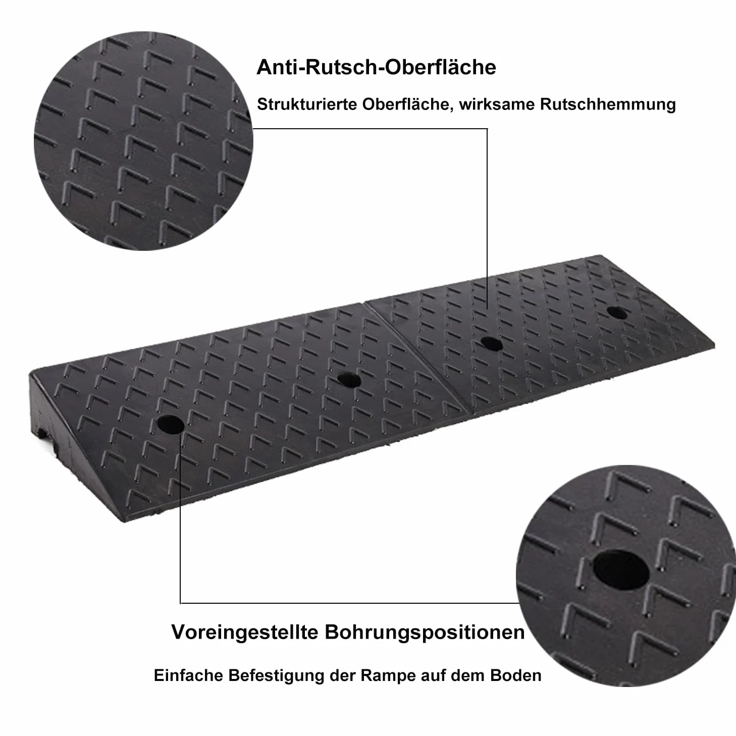 Rampa de goma para bordillos de 5 cm, rampa de umbral de puerta, rampa de acceso 100 x 25 x 5 cm, rampa para coche o moto, silla de ruedas, rampa de goma con kit de fijación