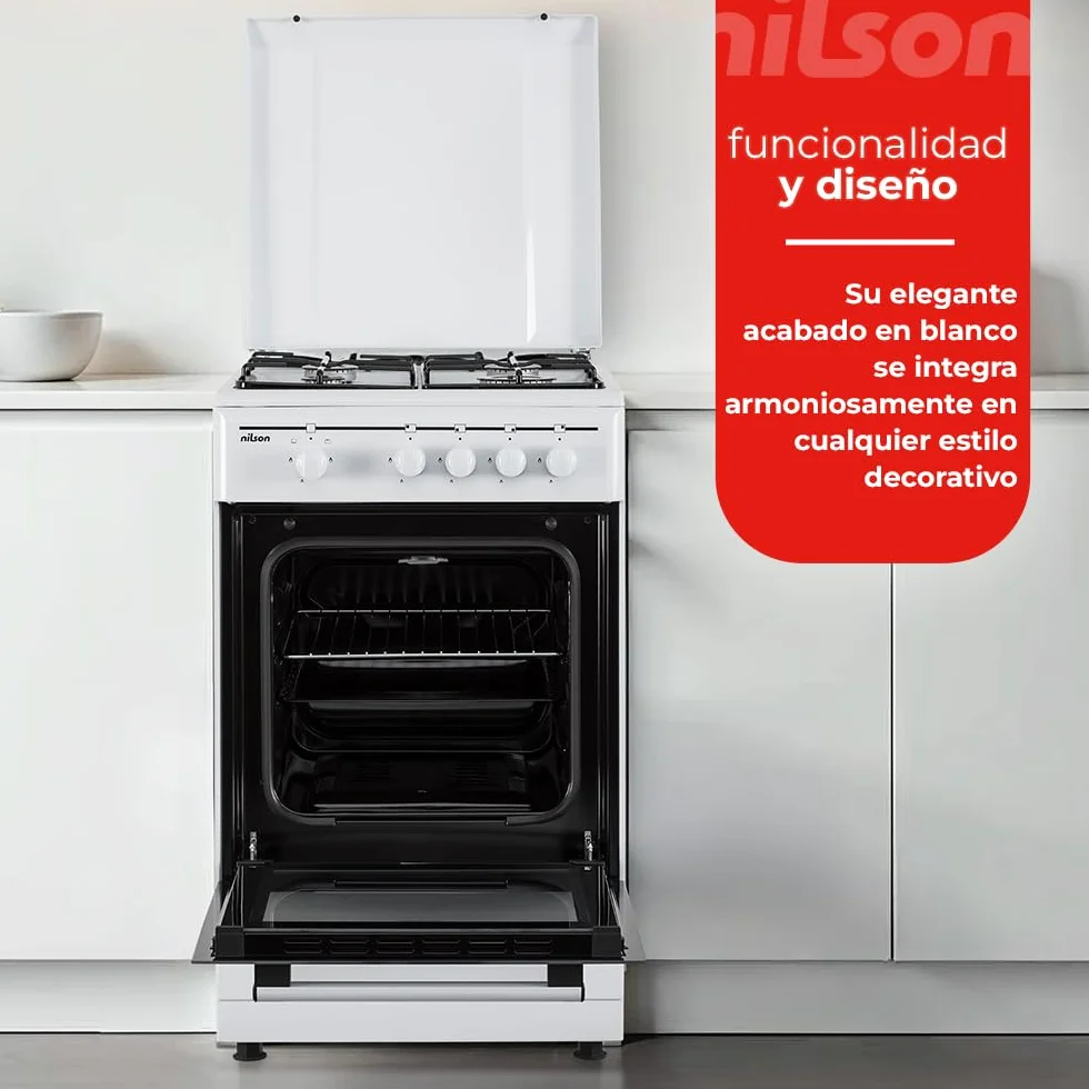 Nilson Cocina Gas Butano 4 Zonas Horno 43 L Blanco NKG4500TM