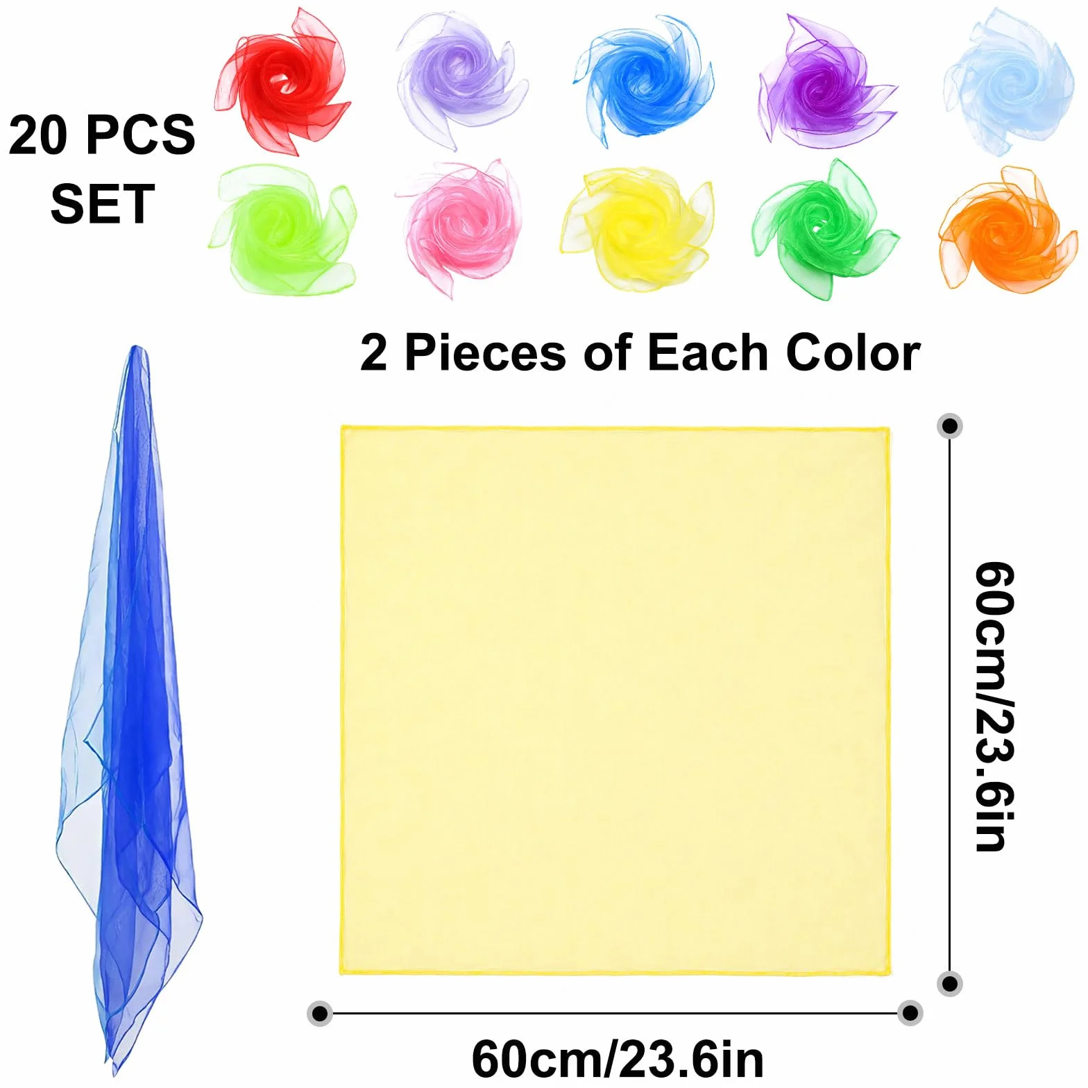 Pañuelos de Colores para Malabares Multicolor 20 Piezas