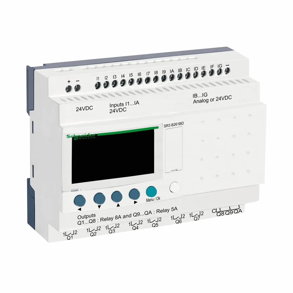 Schneider Electric SR3B261BD Relé Zelio II M 16E/10R 24CC Reloj, Pantalla