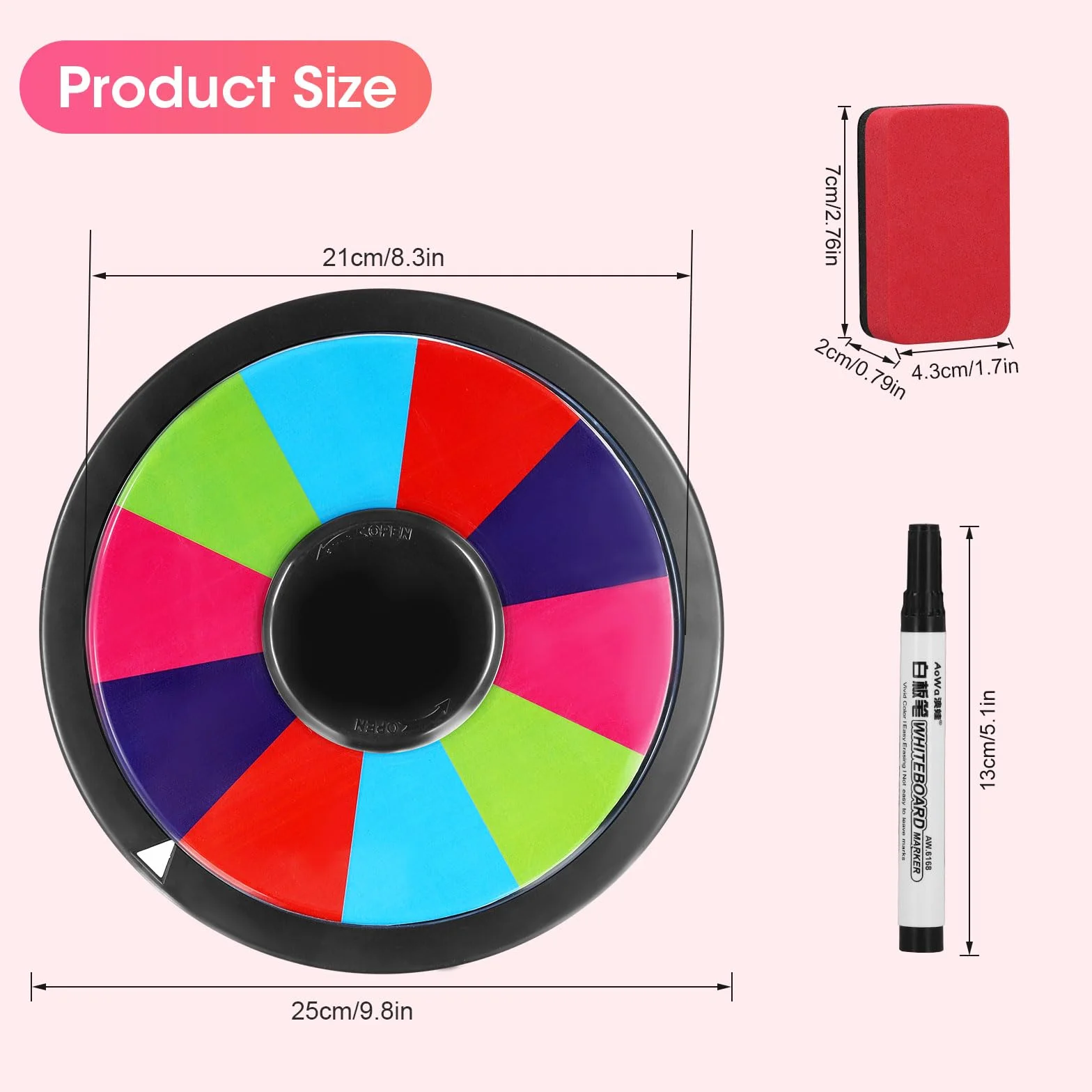 Towwoo 10" Ruleta de la Suerte 25 cm con 8 Tragamonedas Editables, Base Antideslizante, Spinning Prize Wheel con Trípode Metálico para Fiesta