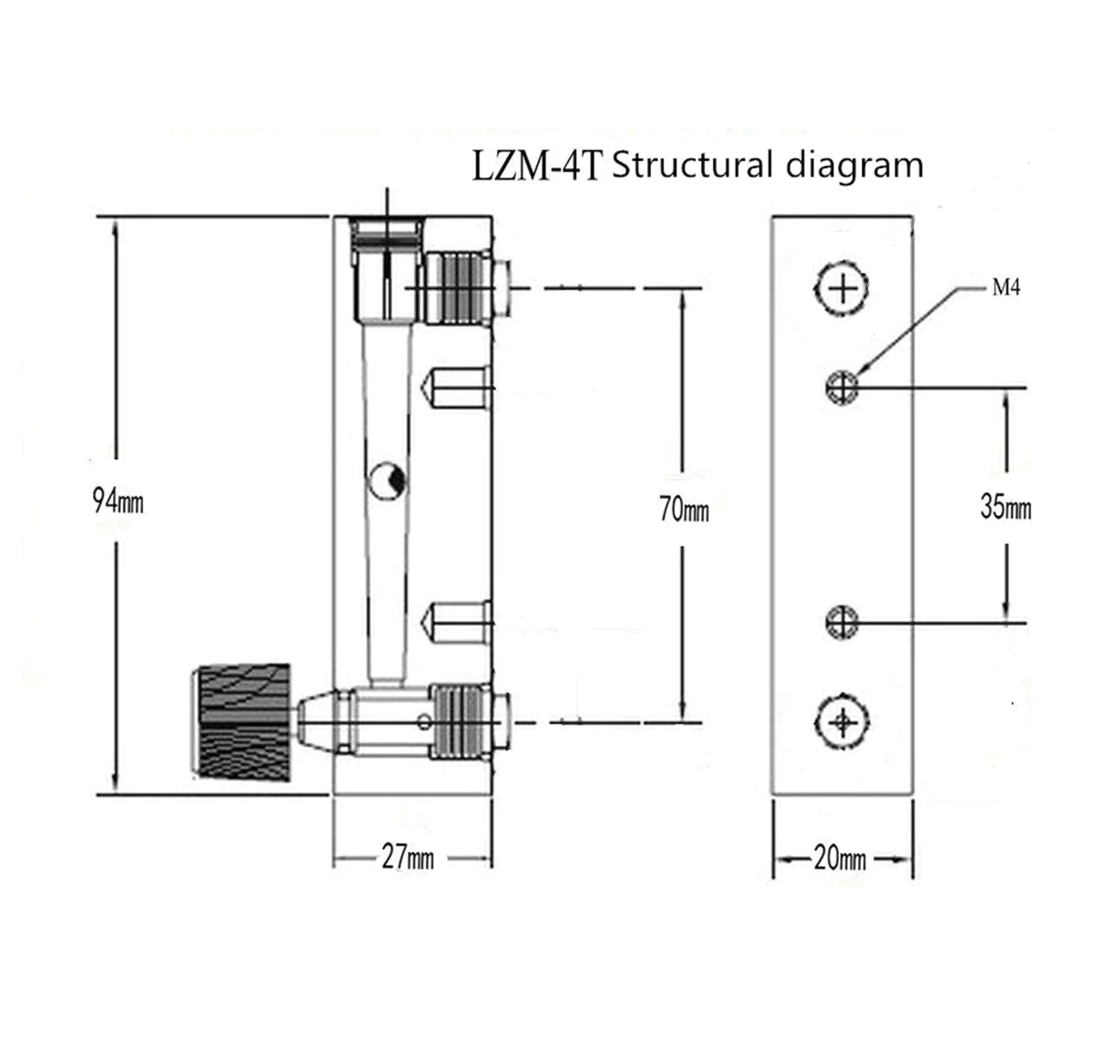Medidor de flujo de aire ajustable LZM-4T 0,1-1L/min medidor de flujo pequeño flotante(0.2-2L min)