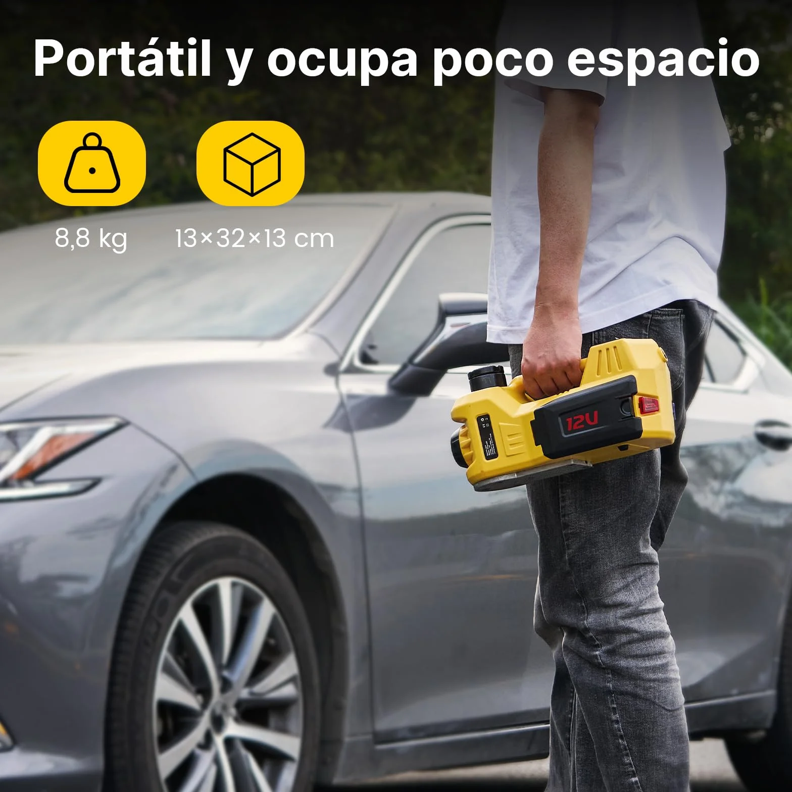 TaskStar Gato Hidráulico 5t 3t, 12V Kit de Gato Eléctrico para Coche (Alcance :15.5-45 cm) con Llave eléctrica e inflador, para Recogida de Coche Cambio de Neumáticos Reparación de Garaje