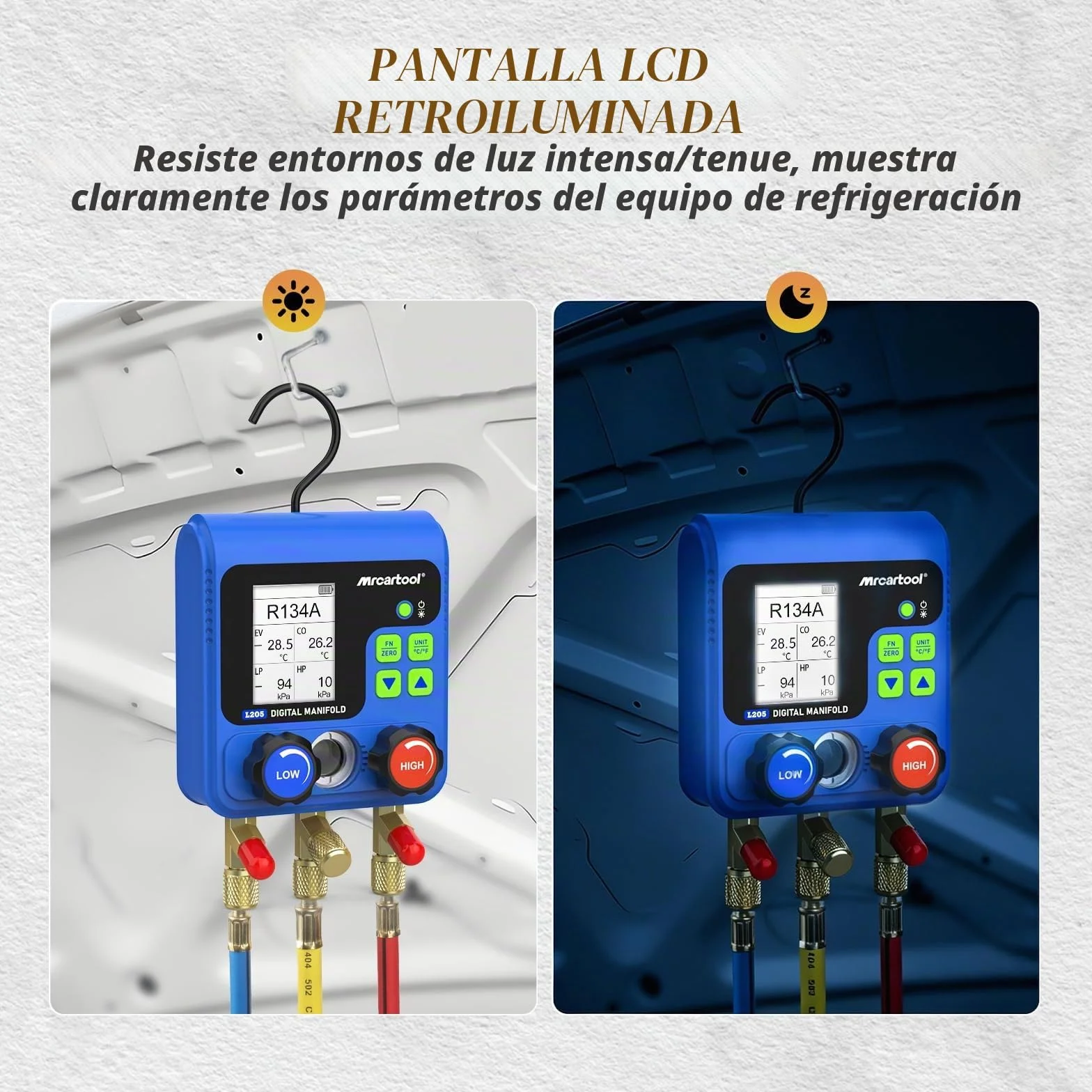 Ayuda de montaje de refrigerantes, distribuidor digital de aire acondicionado con 92 refrigerantes, datos de ayuda de montaje digital, indicador de refrigerante L205 HVAC R32 R134A R12 R410A