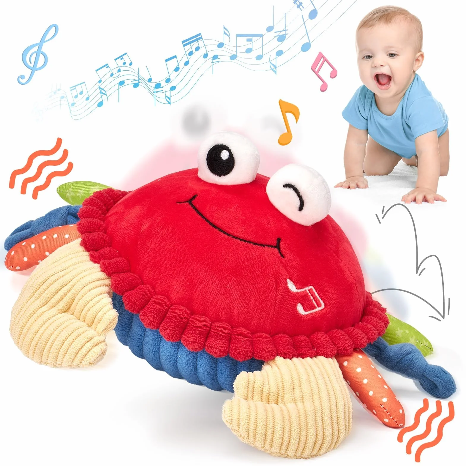 hahaland Cangrejo Juguete Bebe 6-12 Meses, Bailarín con Música y Grabación, Peluche Interactivo