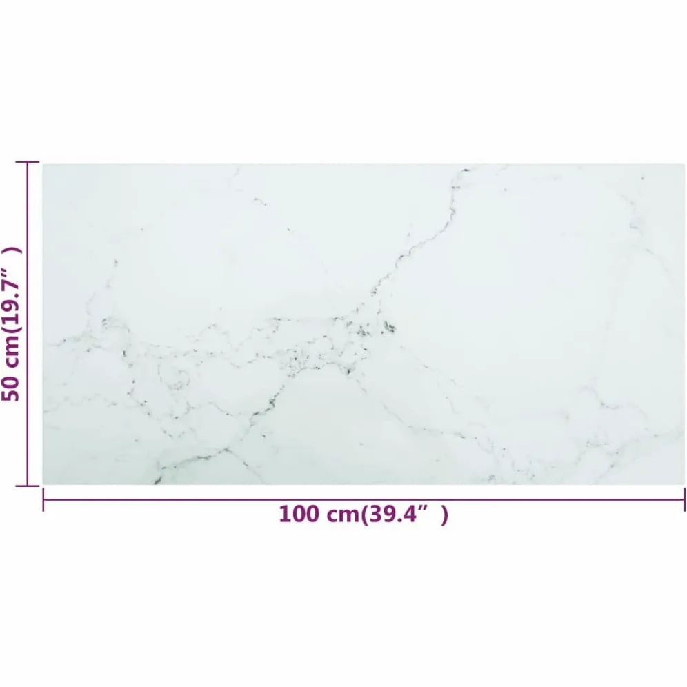 Bandeja de cristal templado (100 x 50 cm, color blanco, aspecto mármol, para sofá, oficina, sala de estar, dormitorio, pasillo