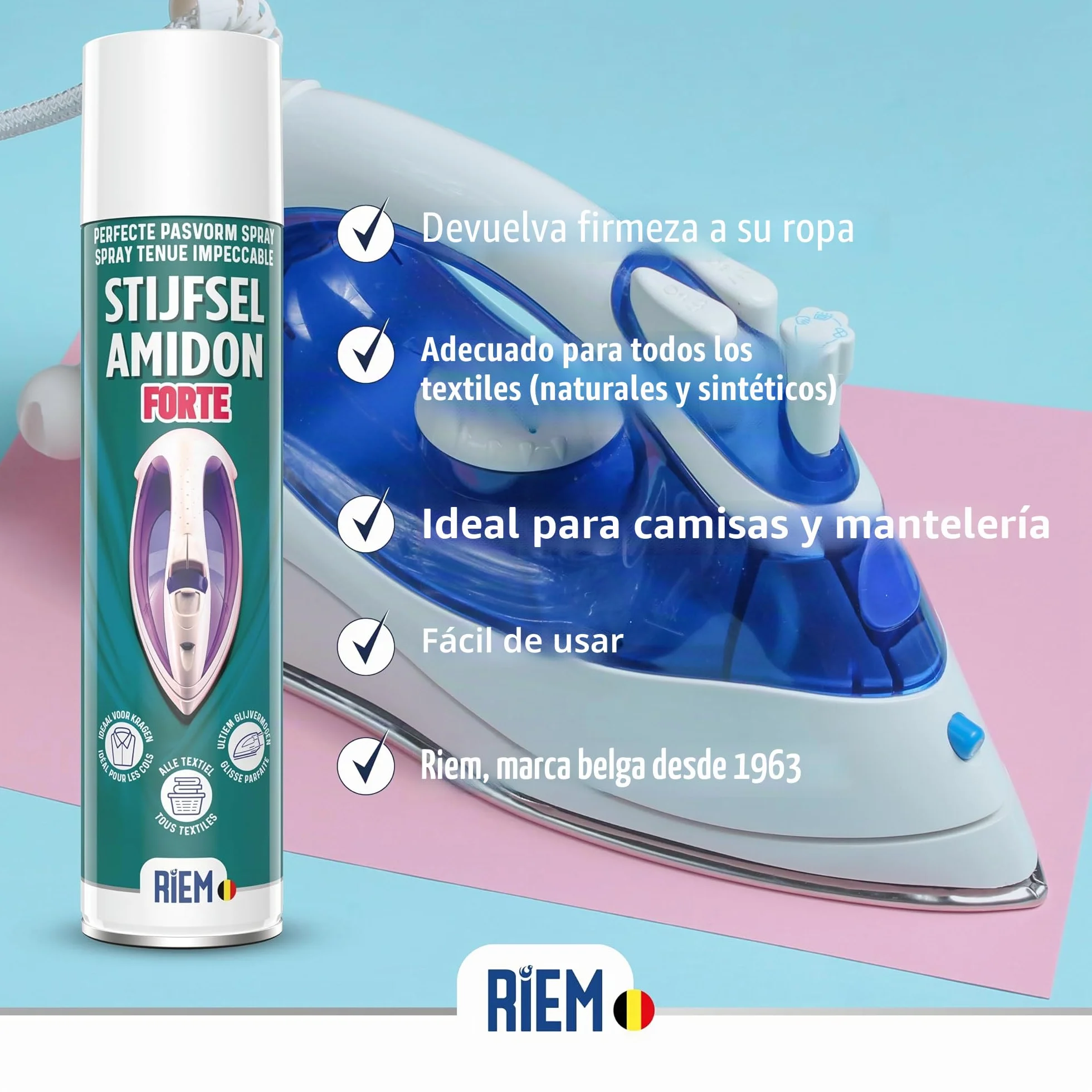 RIEM Almidón fuerte 400 ml Spray impecable para textiles naturales y sintéticos