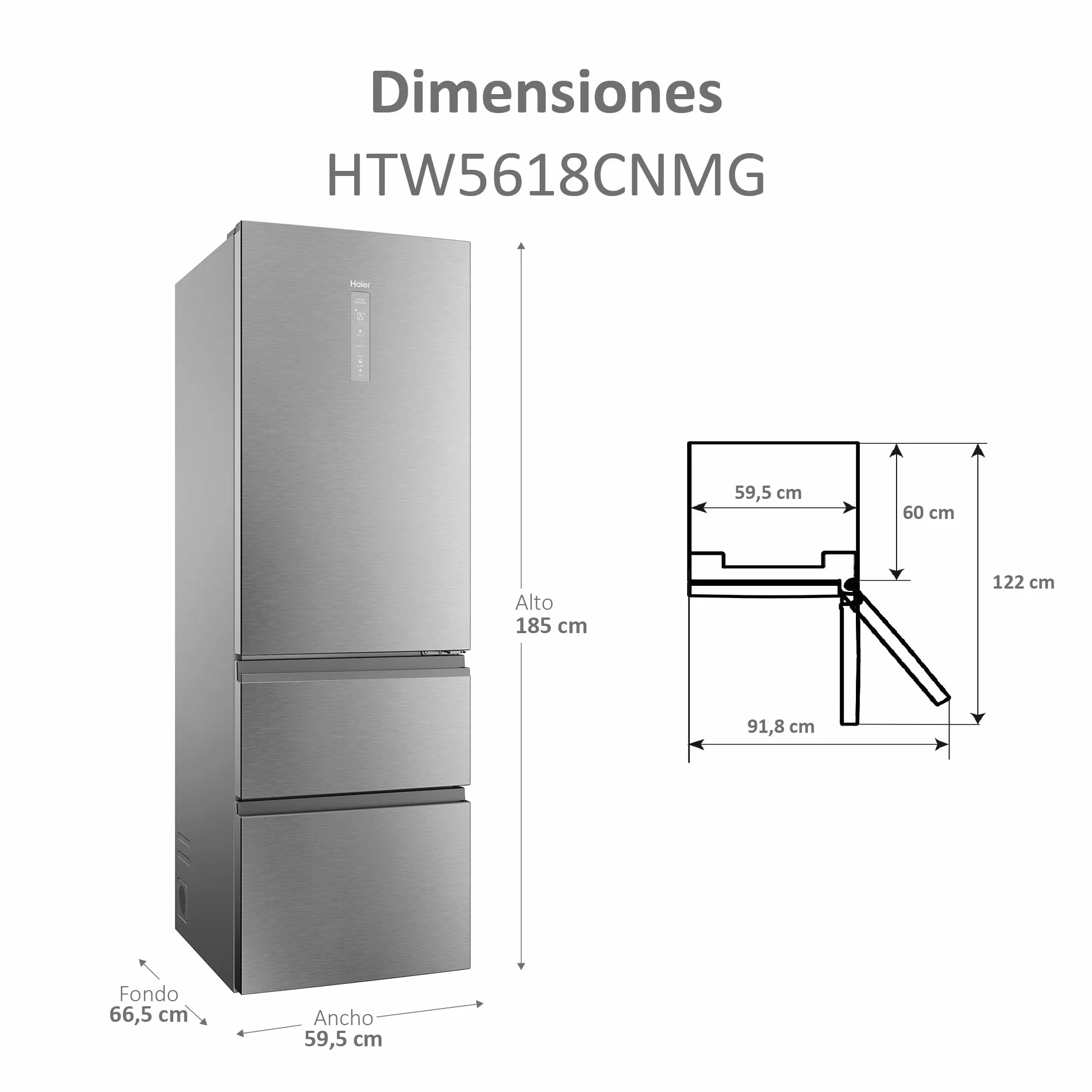 Haier Frigorífico Combi 3D 60 Series 5 HTW5618CNMG 360L TotalNoFrost Inox