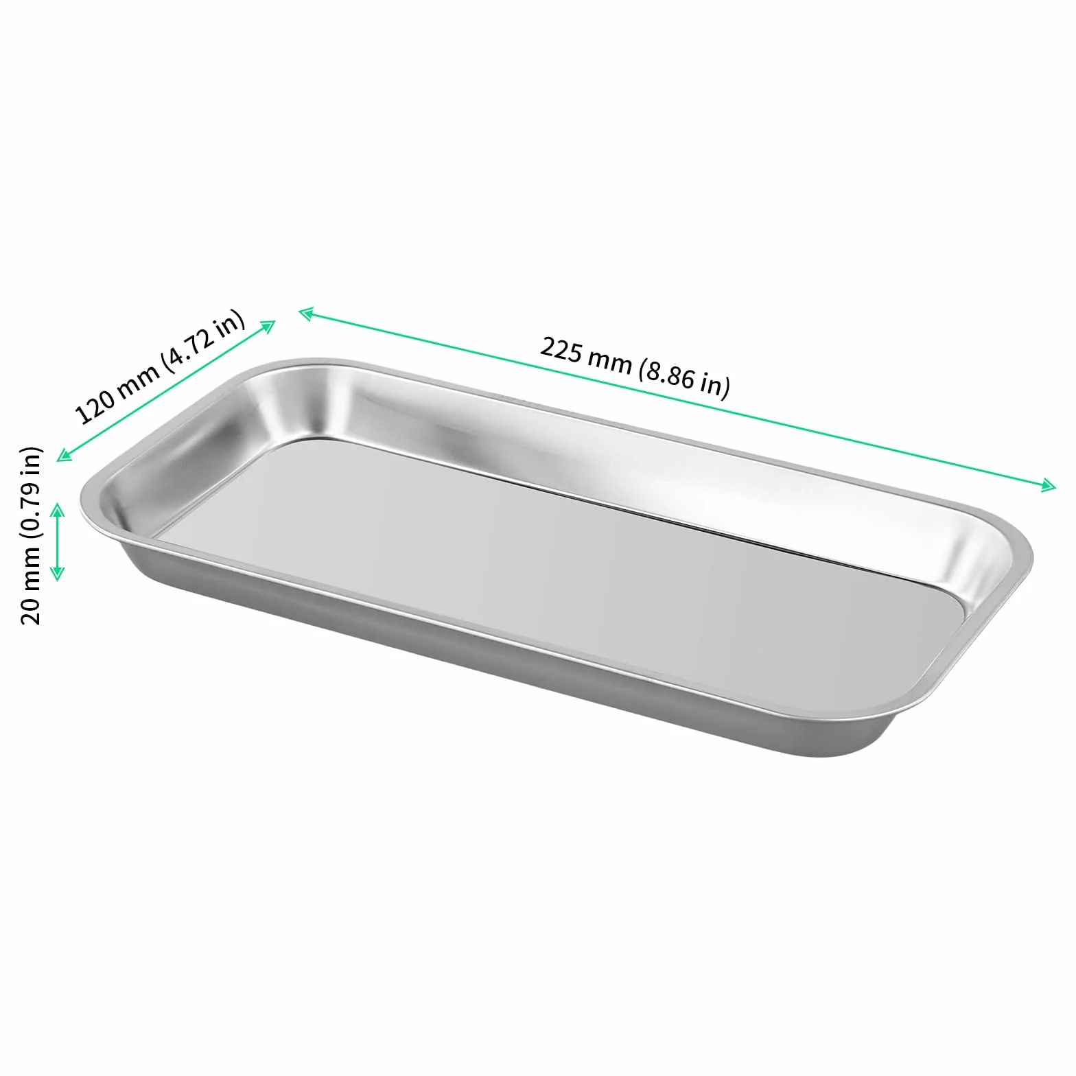 FUNSUEI bandeja de instrumentos de acero inoxidable, soporte médico rectangular 22,5 x 12 x 2 cm