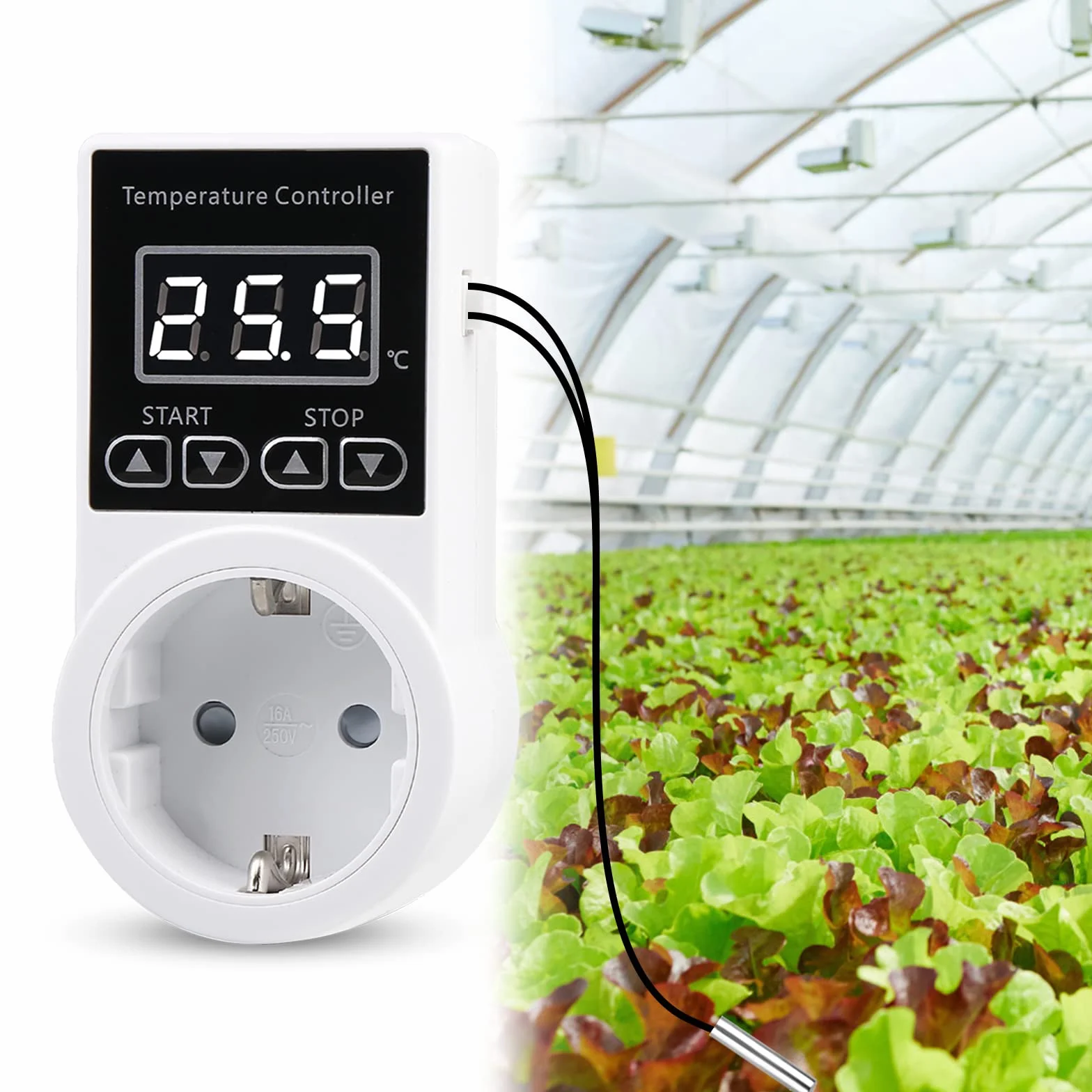 Digital Termostato Enchufe Controlador de Temperatura con Sonda LCD para Reptiles Incubadora Invernadero