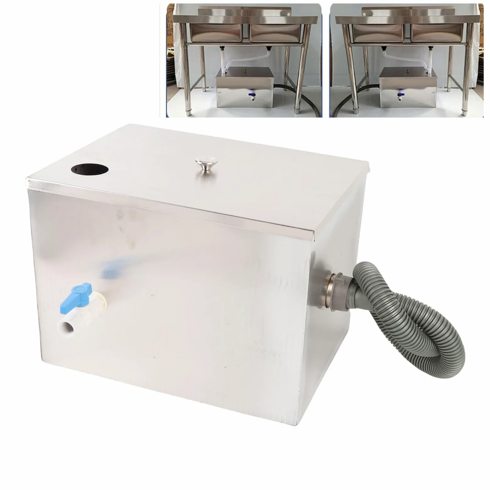 Trampa De Grasa Comercial, Bajo El Fregadero De Acero Inoxidable De Aguas Residuales De Aceite Separador De Agua Con Entrada Superior 4 Gpm 40x30cm Un Solos Agujero Para