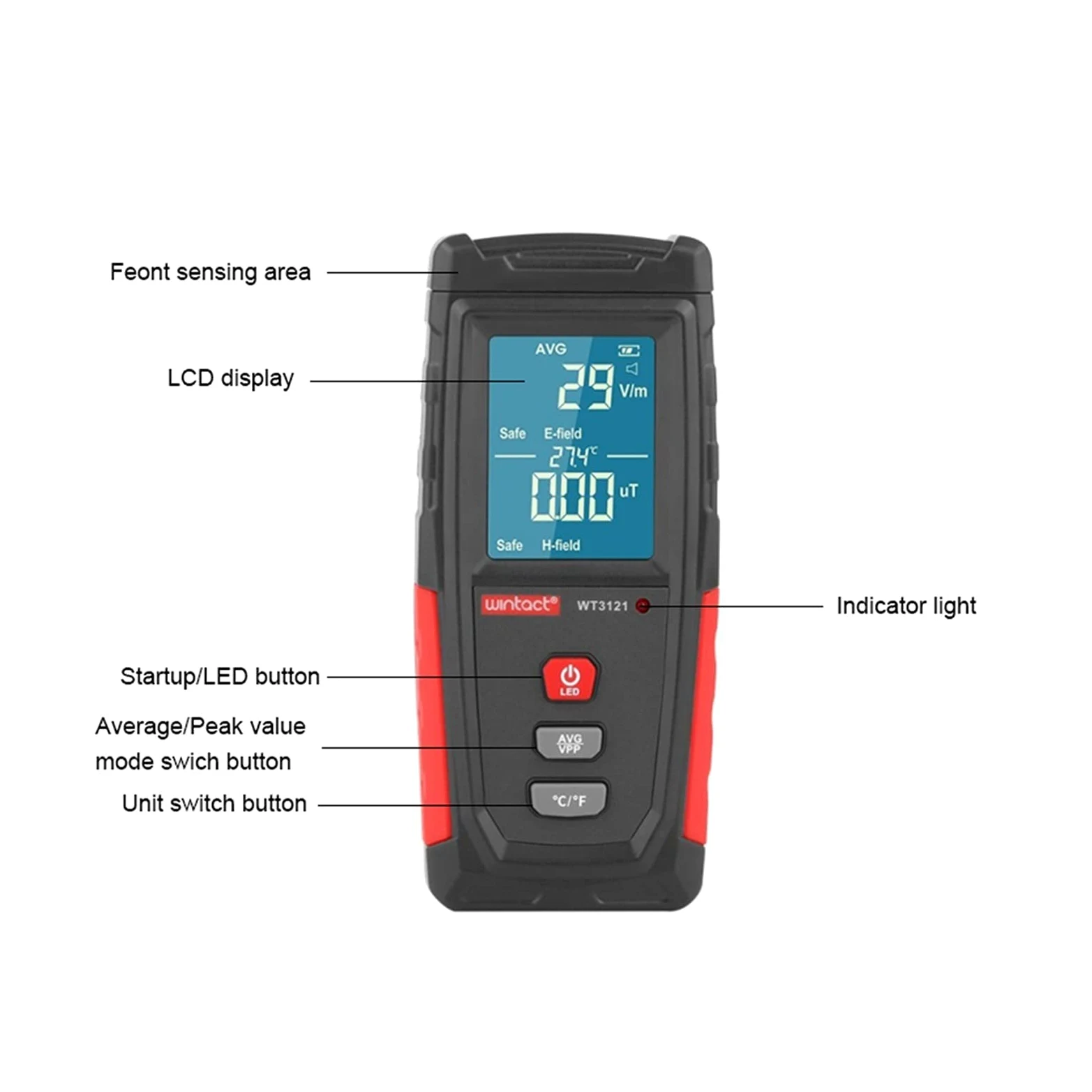 Probador de radiación de campo electromagnético EMF Medidor de campo eléctrico campo magnético Dosímetro detector recargable Dosimete