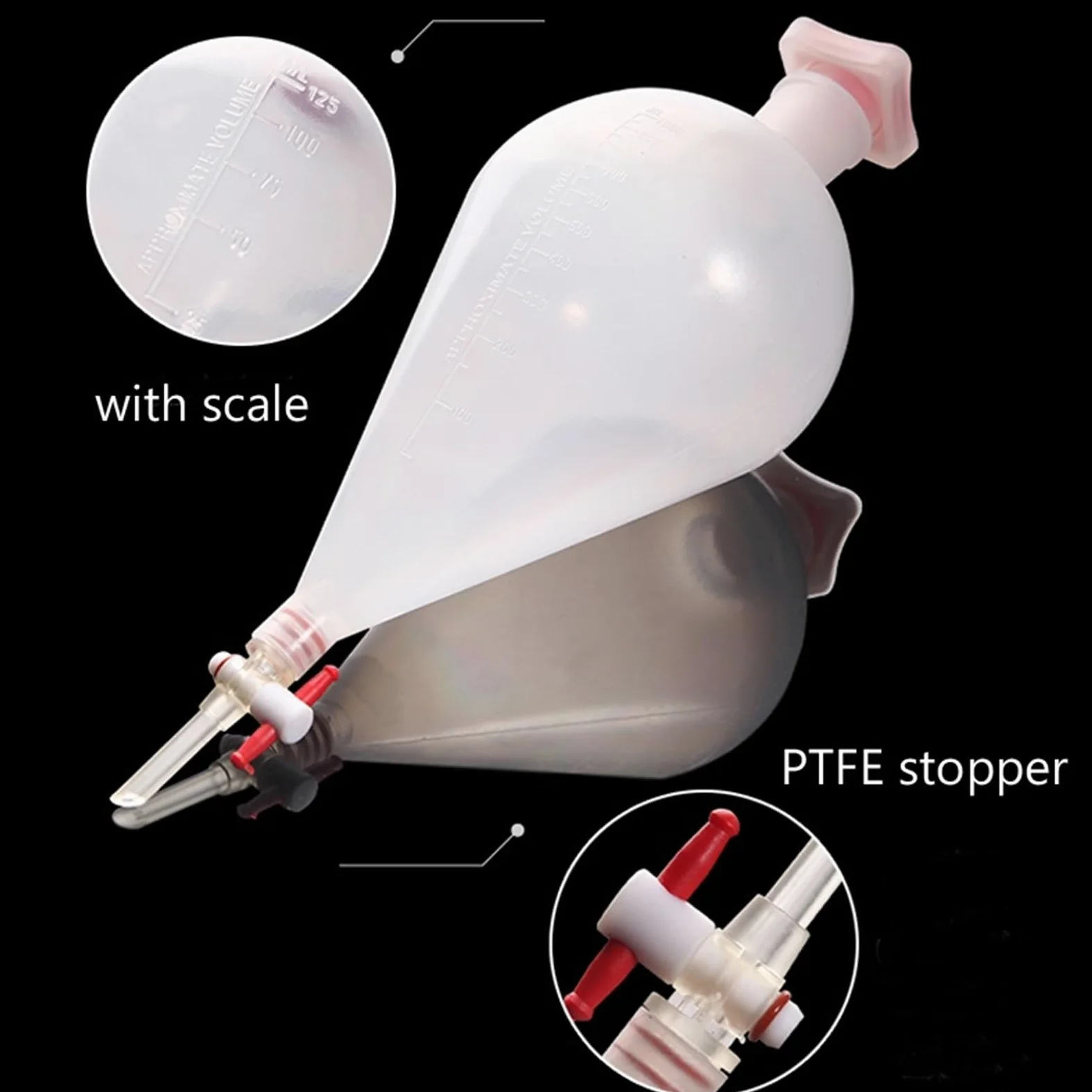 Embudo Separador de plástico en Forma de Pera de 500mL con tapón de PTFE, Embudo Separador de PP, Suministros de Laboratorio