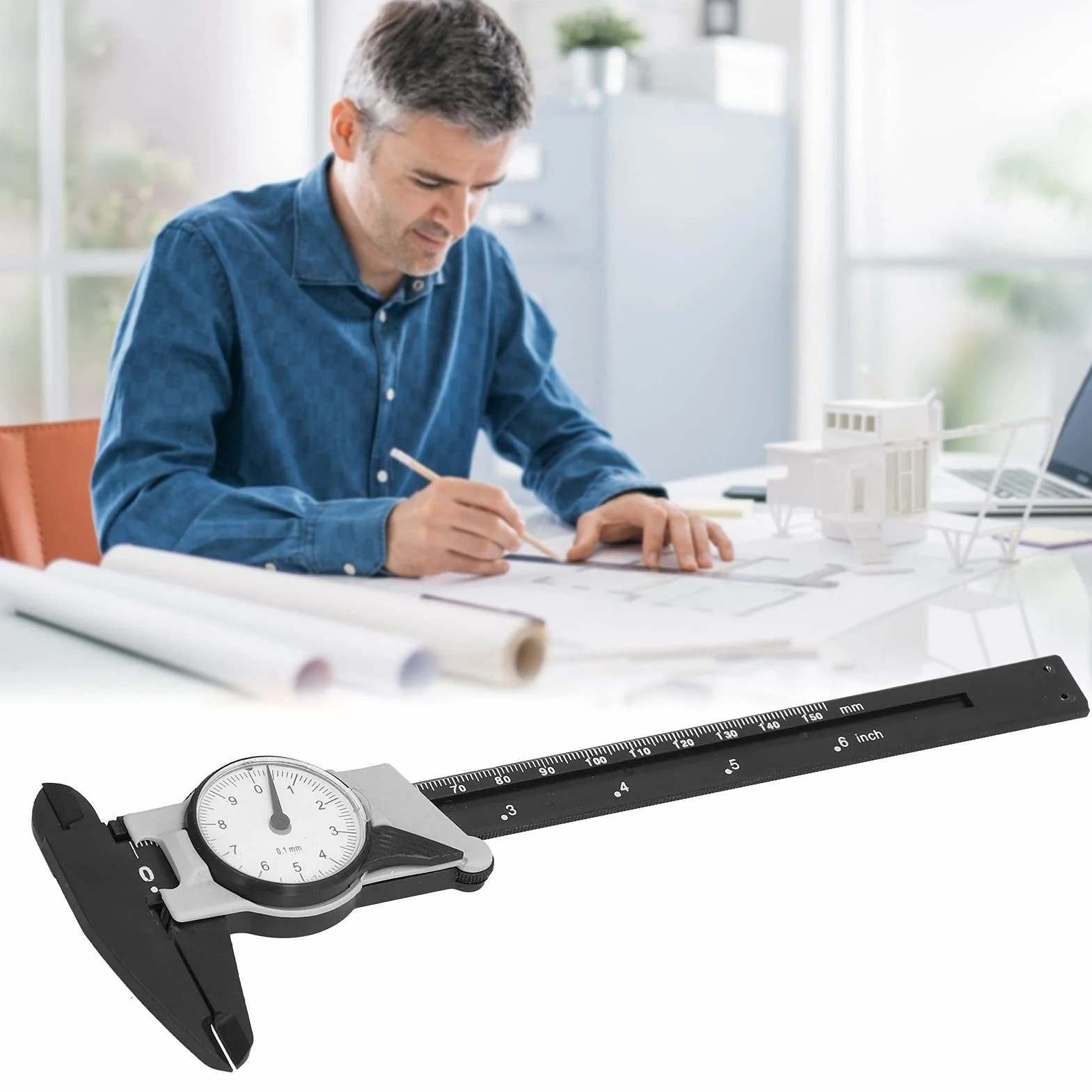 Calibrador con Dial, 0-150 mm Calibrador Analógico, Pie de Rey, Lectura de 0,1 mm, ABS, Portátil y Resistente a Golpes, Herramienta de Medición Métrica Portátil para Uso en Laboratorio y Hogar