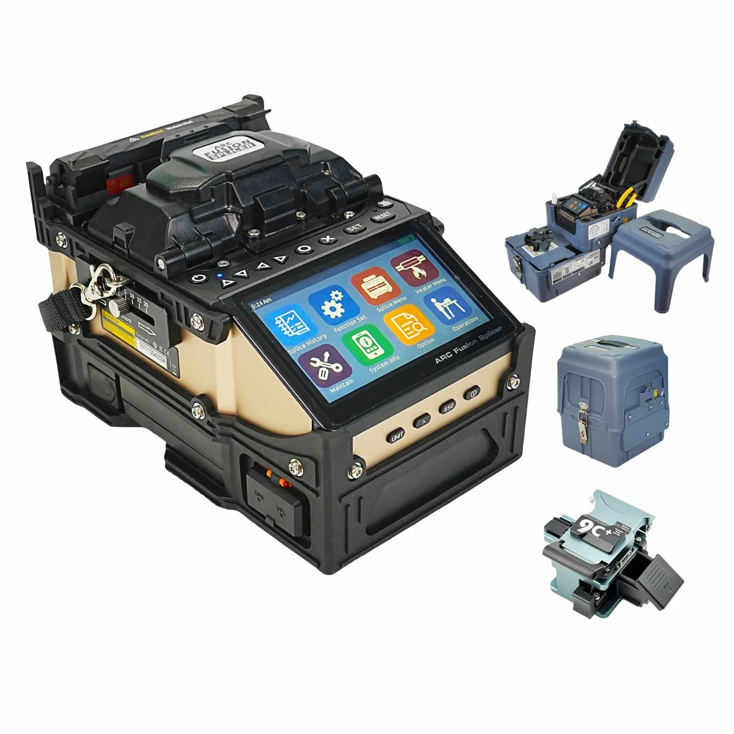 SD-9 Fusion Splicer Empalmadora de Fibra Optica con OPM y VFL Rápida 5s de Empalme y 11s de Calentamiento, fusionadora Core Alignment 6 Motores con Batería 7200mAh para Proyectos FTTx FTTH