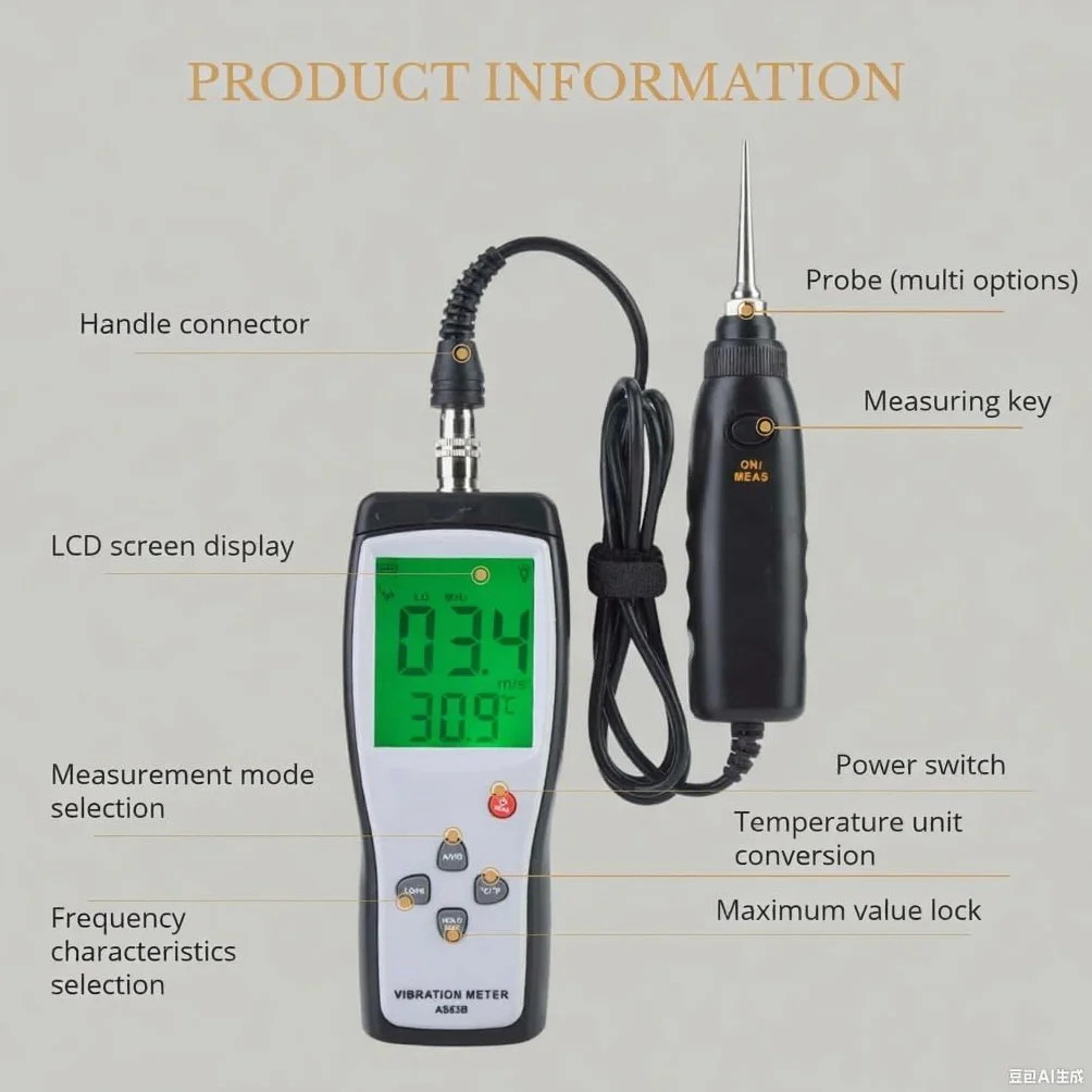 Tyenaza Analizador de Vibración, Medidor de Probador de Vibraciones LCD AS63B, Vibrómetro de Alta Sensibilidad Medidor de Vibración Digital de Portátil, para Fabricación de Maquinaria, Vehículos