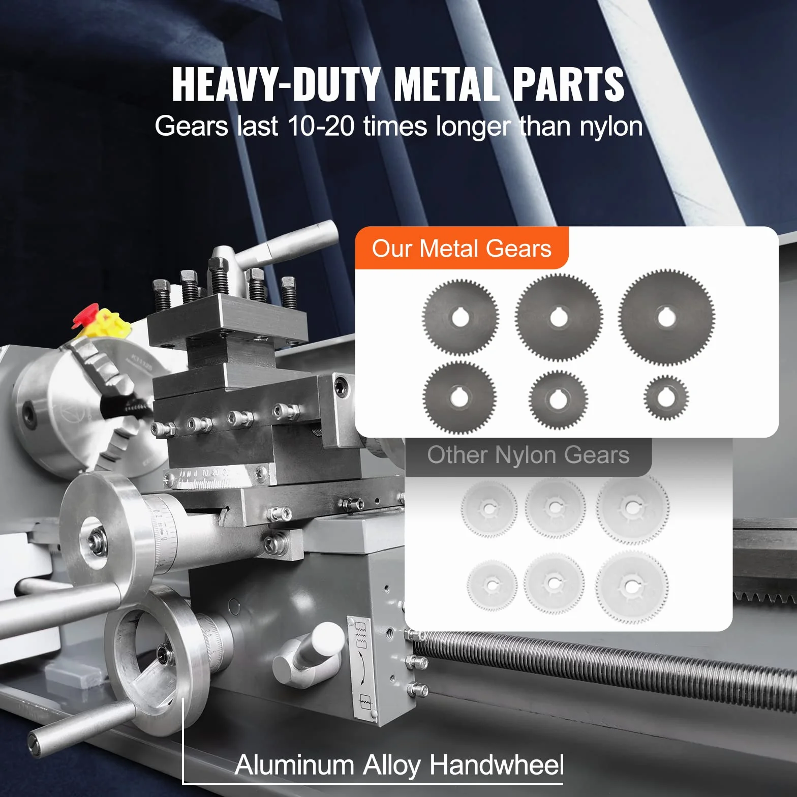 VEVOR Torno de Metal 8,3"x29,5" Torno de Metal de Sobremesa 50-2500 RPM Velocidad Variable Continua 750 W sin Escobillas Engranajes de Metal con Caja de Herramientas para Procesamiento de Precisión