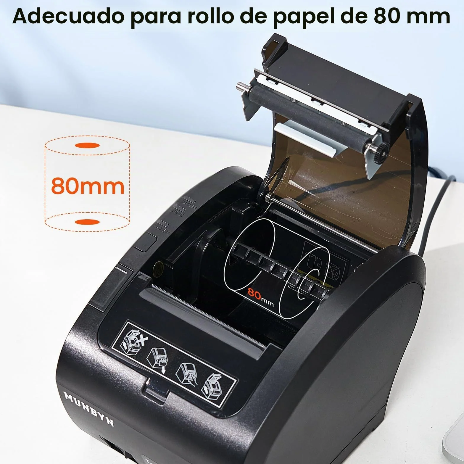 MUNBYN Impresora de Tickets Bluetooth, Impresora Termica Mfi, Puertos USB/LAN/Serial, Compatible con iOS, Android, MacOS, Windows, Linux, Chrome, con Tapa oleófuga y antisalpicaduras