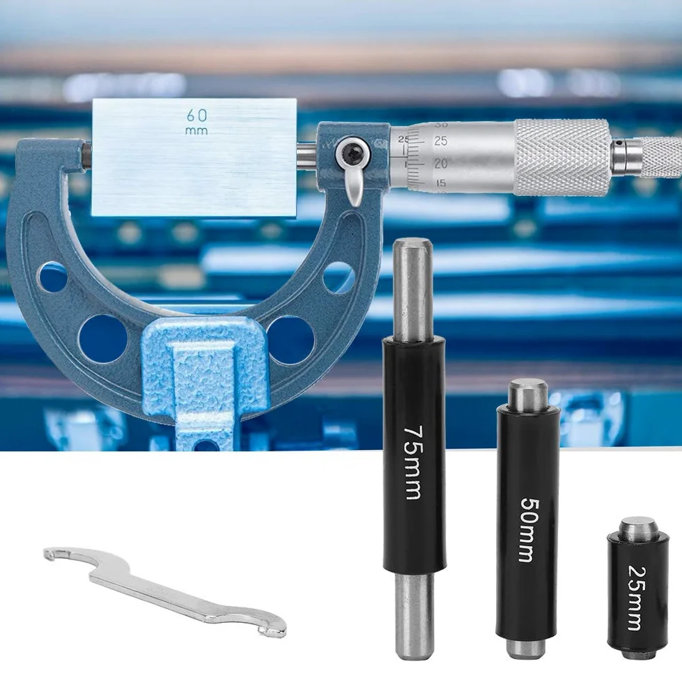Juego de micrómetros Herramienta de medición de diámetro exterior de alta precisión para ingeniería de precisión y mecanizado de acero para rodamientos 4 piezas 0 100 mm con caja