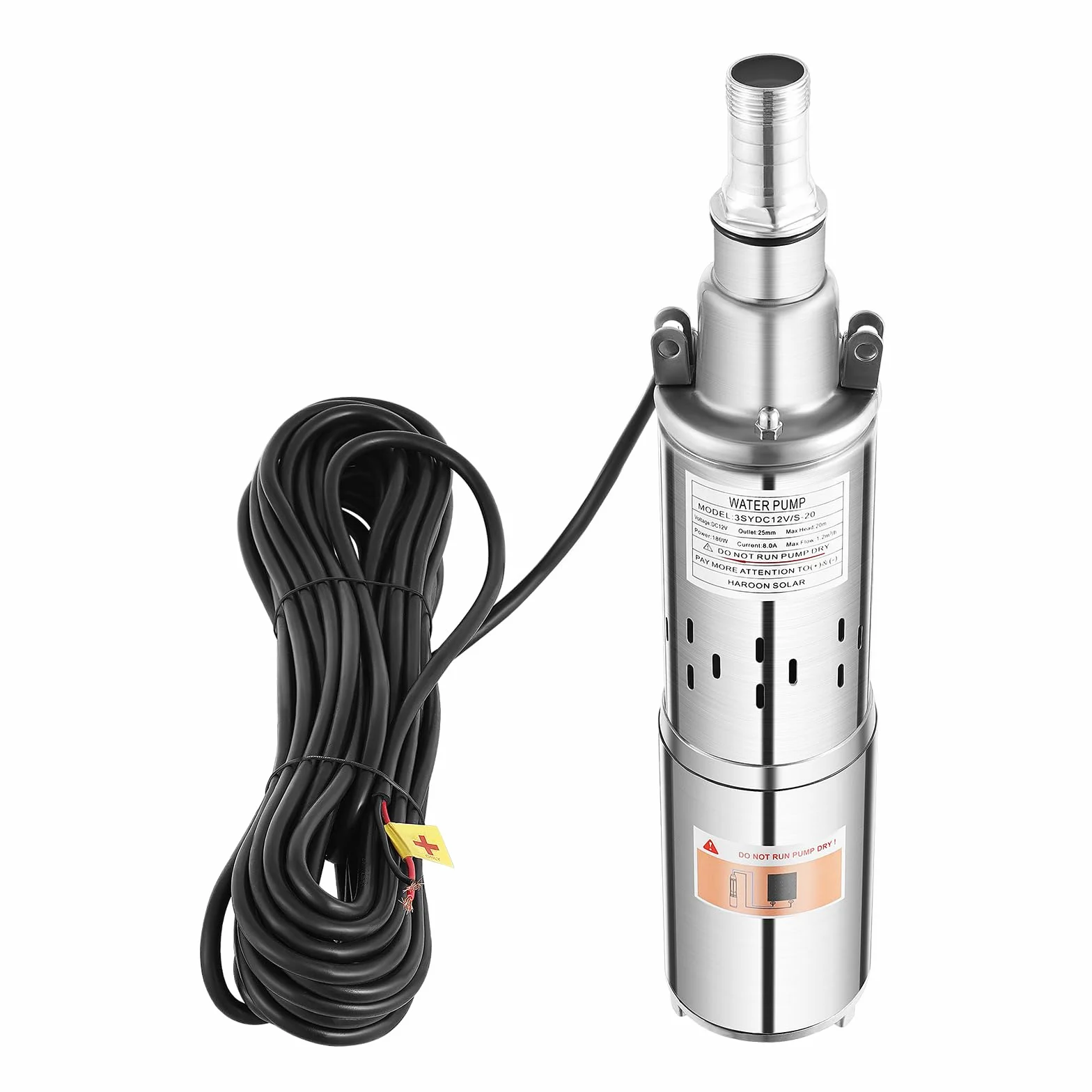 Bomba Para Pozos Profundos, 12 V, 180 W, De Acero Inoxidable, Sumergible, Salida De 25 Mm Hasta 20 M, 1,2 M³/H, Ideal Para Riego O Suministro De Agua