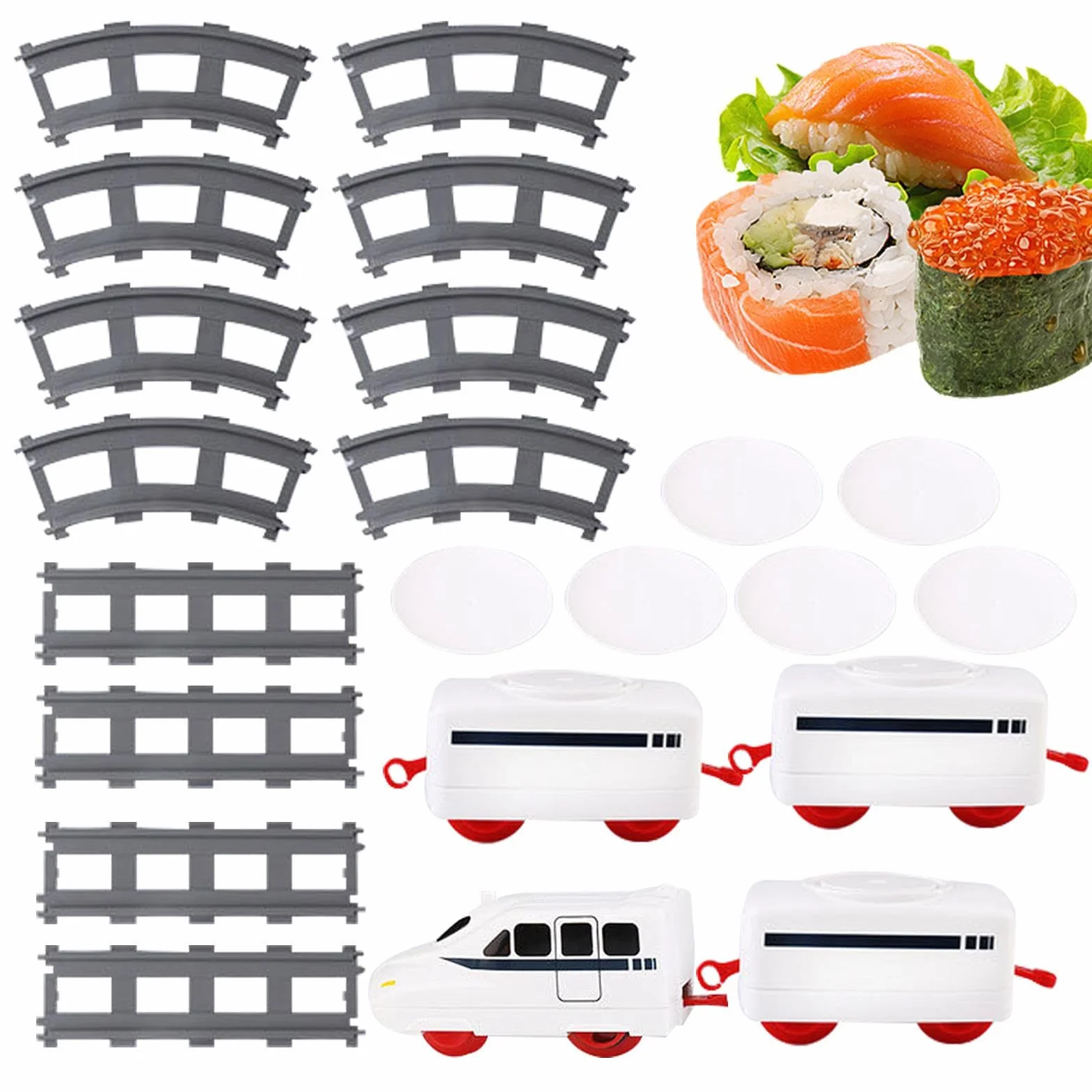 Vagón ferroviario sushi cinta transportadora ABS eléctrico tren niños 14x6 cm riel incluido