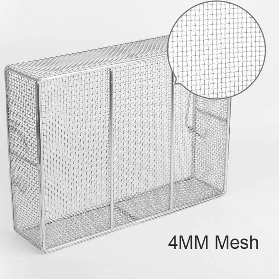 Cesta rectangular de acero inoxidable 304 para esterilización de instrumentos, cesta de lavado perforada de malla de 4 mm para herramientas médicas