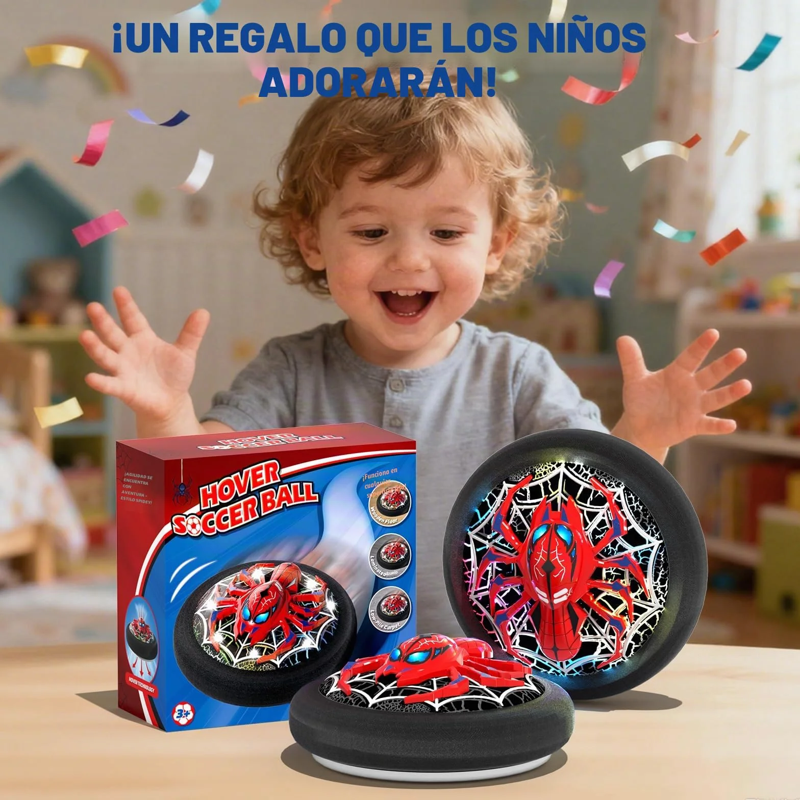 Spider Balón de Fútbol Flotante LED con Batería Recargable, Balón de Propulsión de Aire para Niños 3-8 Años