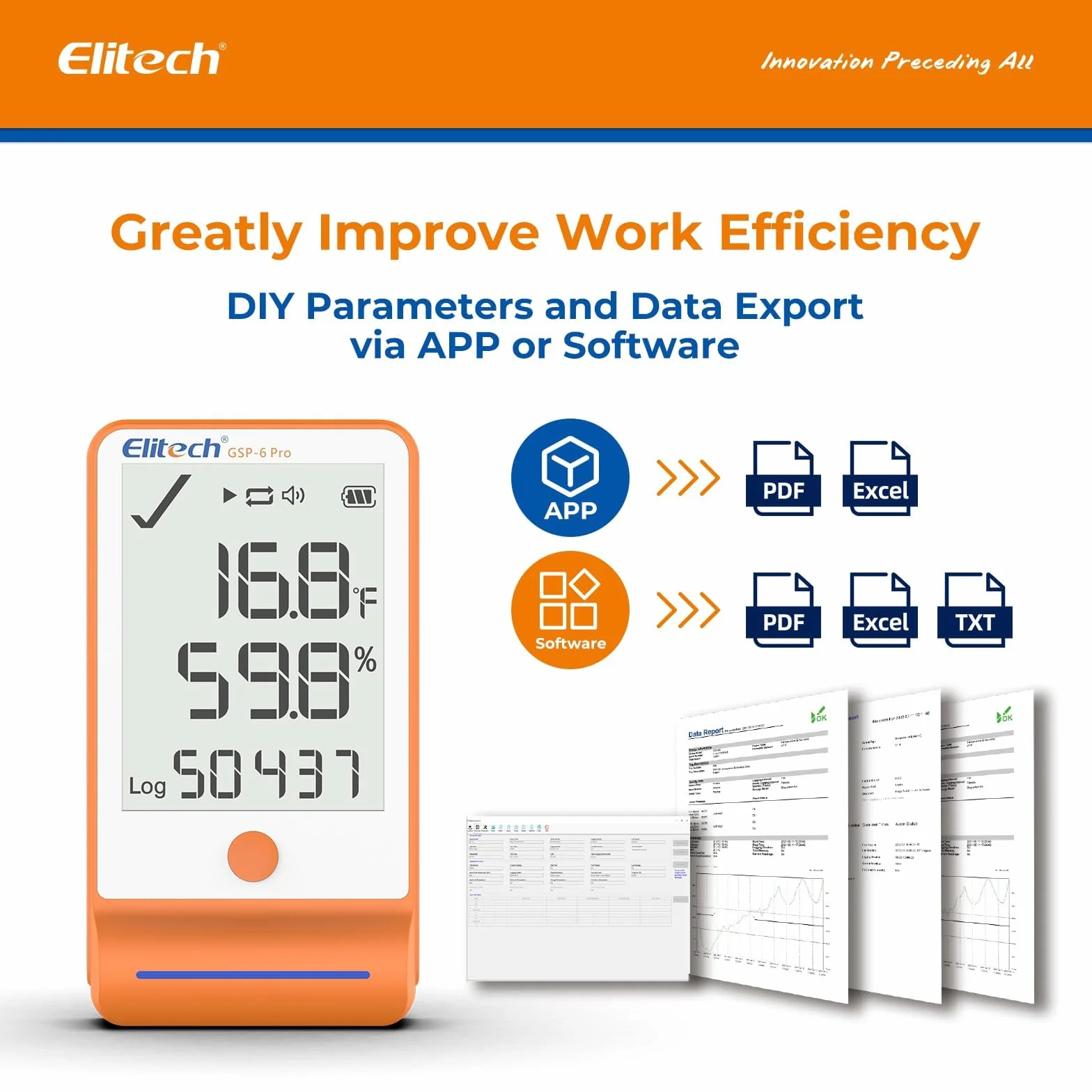 Elitech Registrador de Temperatura Bluetooth con 2 Sondas de Congelamiento con Shadow Data, Informe PDF CSV 100.000 Puntos, Certificado de Calibración para Refrigerador de Farmacia, MAX MIN AVR MKT