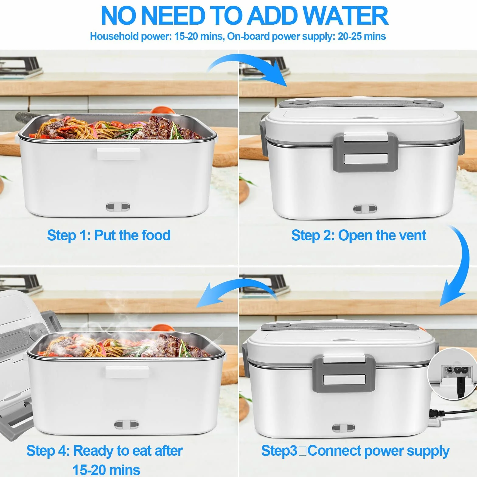 Anykuu Fiambrera Eléctrica 1.8L 75W 12V/24V/220V Portátil Aquecedor de Alimentos