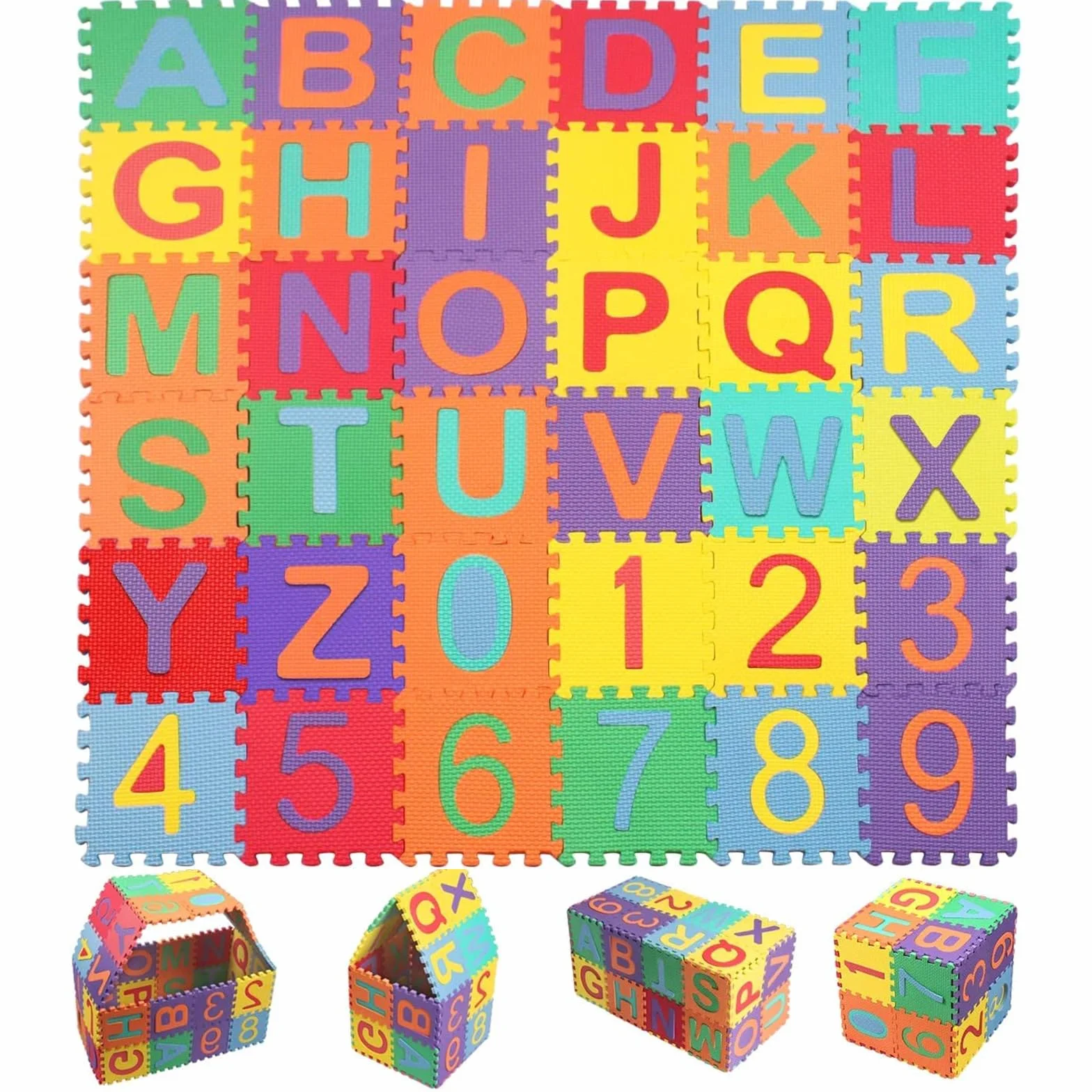 Alfombra Infantil Espuma EVA 36pcs Tapete Puzzle Números y Letras 9x9cm para Gateo
