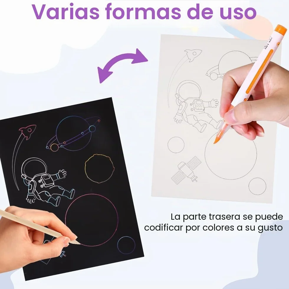Arte para Rascar para Niños, Paquete de 3 Libros Scratch Art con Lápices de Madera, Dinosaurios, Mundo Submarino, Astronautas