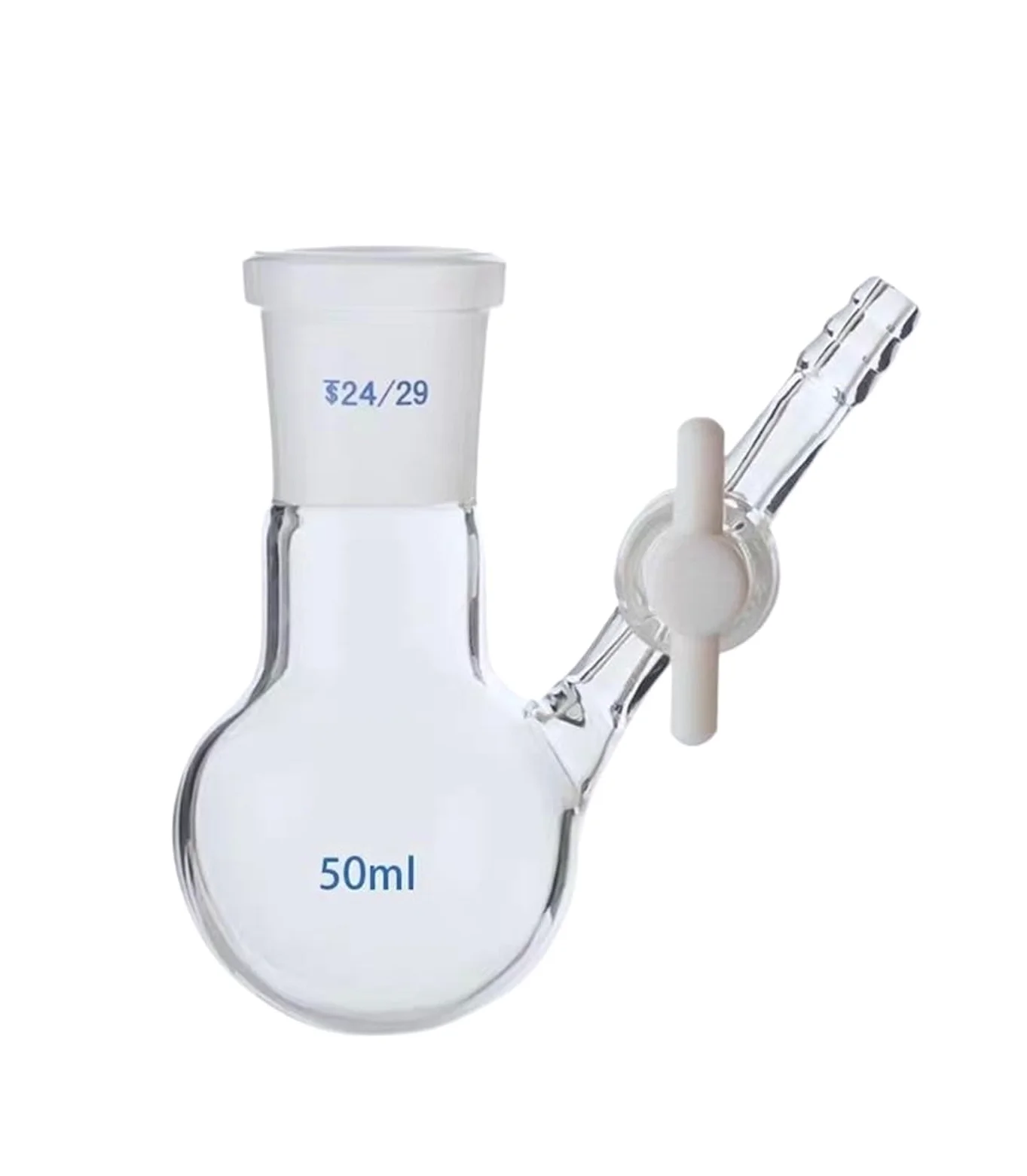 Matraz científico del juego, Matraz de reacción de laboratorio con forma de bola y pistón de PTFE, vidrio de borosilicato, de 25 ml a 1000 ml(500ml caliber24)