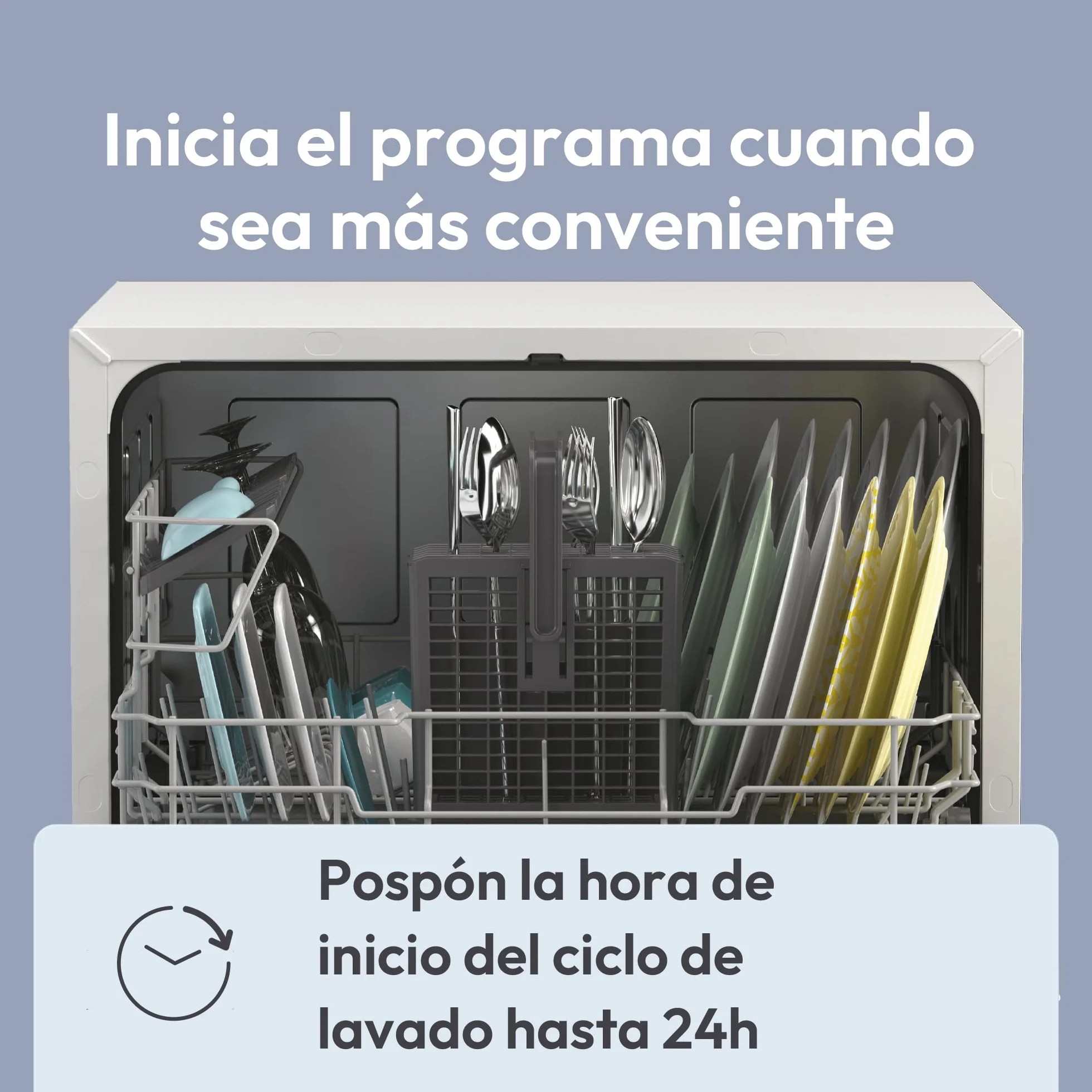 Candy CP 6E51LW Lavavajillas de sobremesa Compacto, 6 Servicios, Digital, 51dBA, 5 Ciclos, Media Carga, Inicio Diferido, Blanco