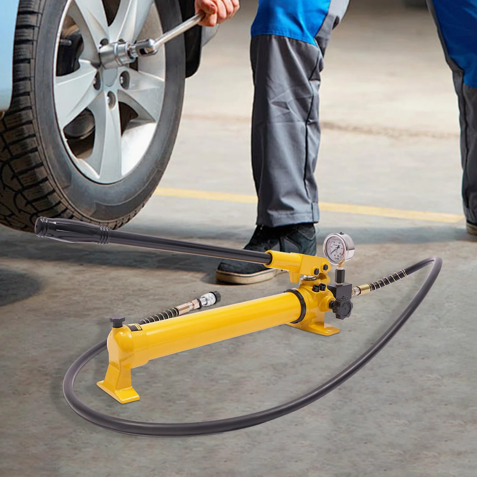 CP-700 Bomba hidráulica manual de mano hidráulica manual con mango Bomba hidráulica con manguera de 1,9 m, manómetro, bomba hidráulica manual, herramientas hidráulicas para elevación, elevación