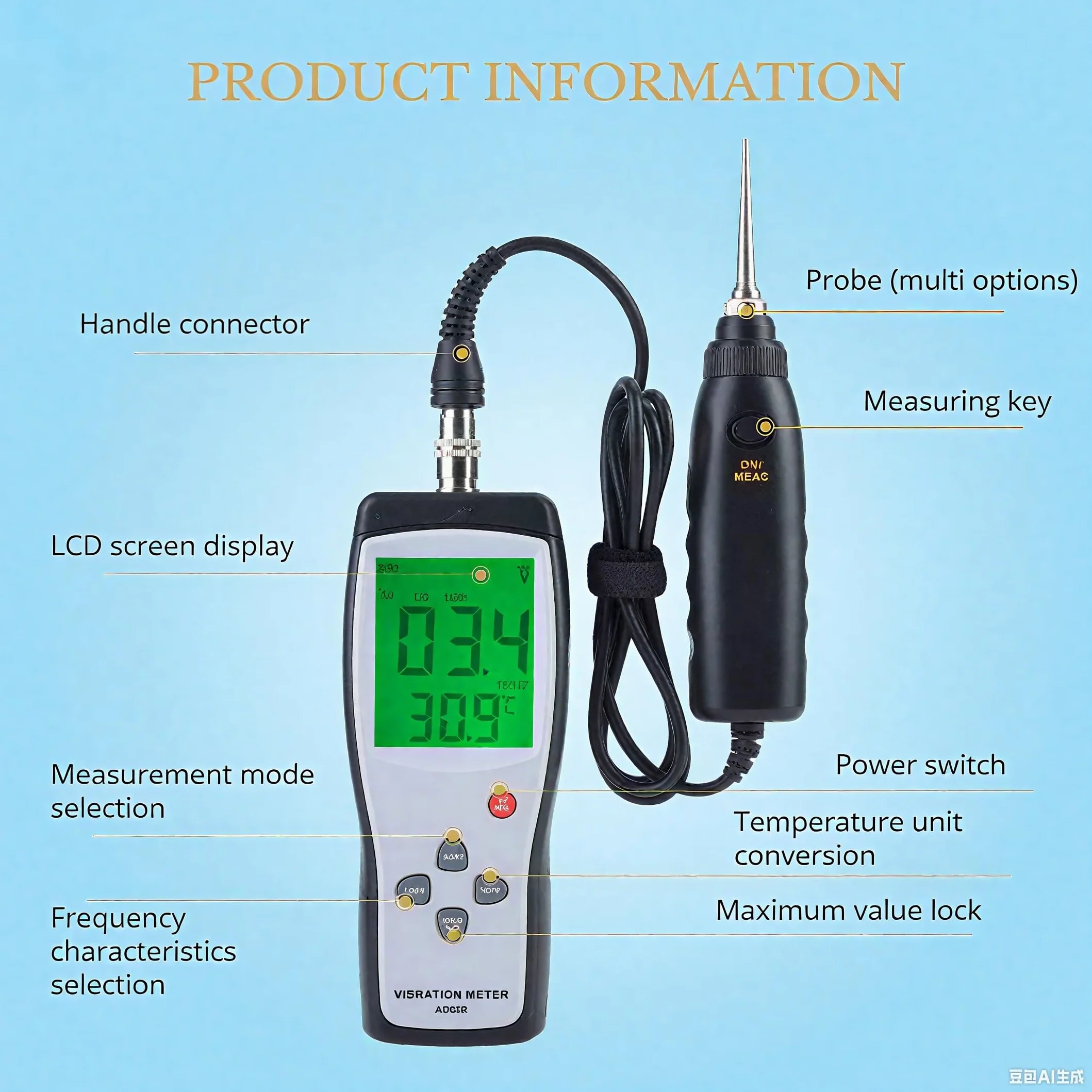 Tyenaza Analizador de Vibración, Medidor de Probador de Vibraciones LCD AS63B, Vibrómetro de Alta Sensibilidad Medidor de Vibración Digital de Portátil, para Fabricación de Maquinaria, Vehículos