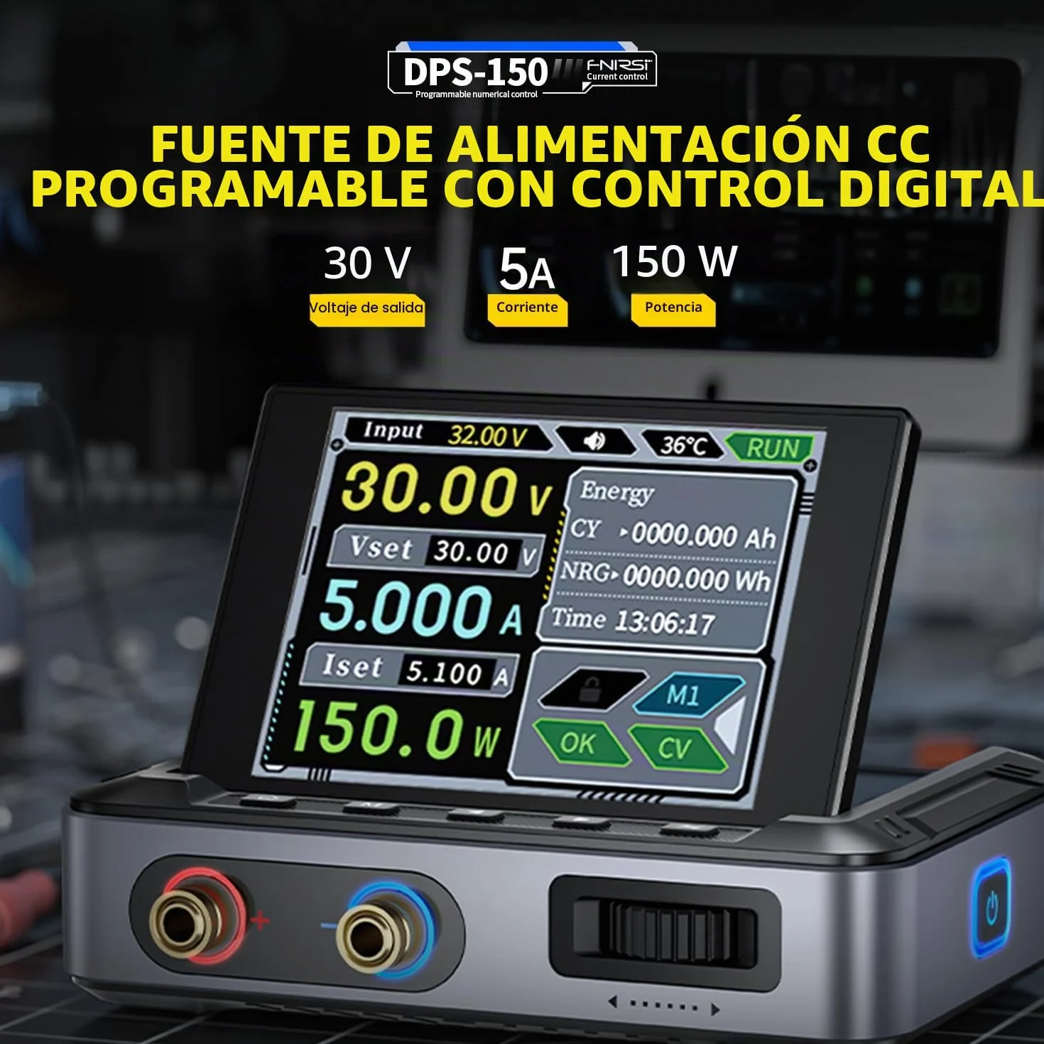 Fuente de Alimentacion Regulable,DPS-150 30V 5A CNC DC Adjustable Power Supply con 4 Dígitos IPS Display, Power Ripple <20mV PD/QC/DC Input PC programable Switching Power Supply