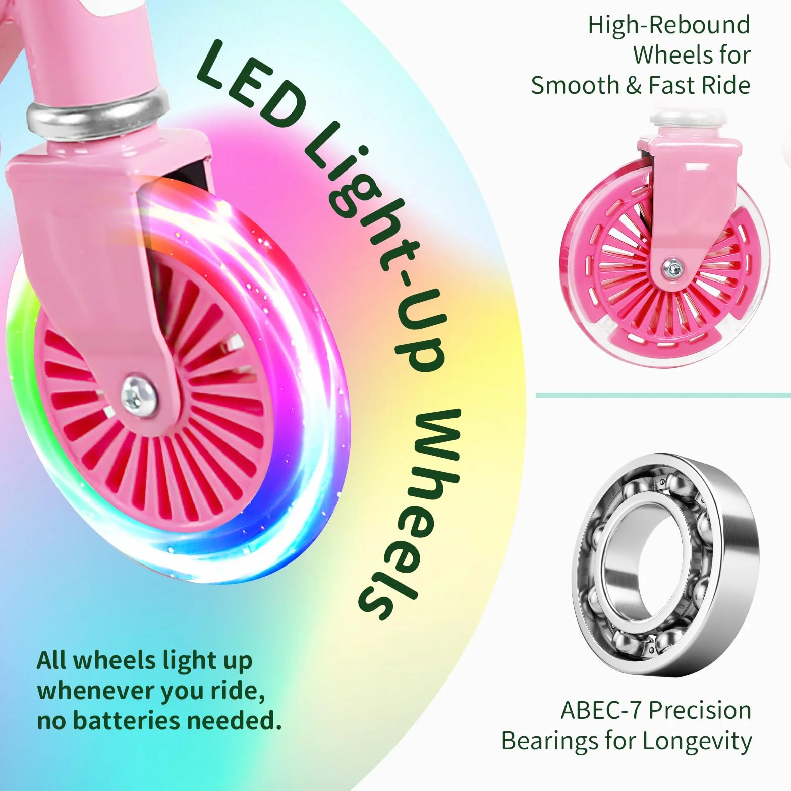 BELEEV V2 Patinete Infantil 2 Ruedas Plegable con Luces LED, 3 Alturas Ajustable para Niño Niña 3-12 Años