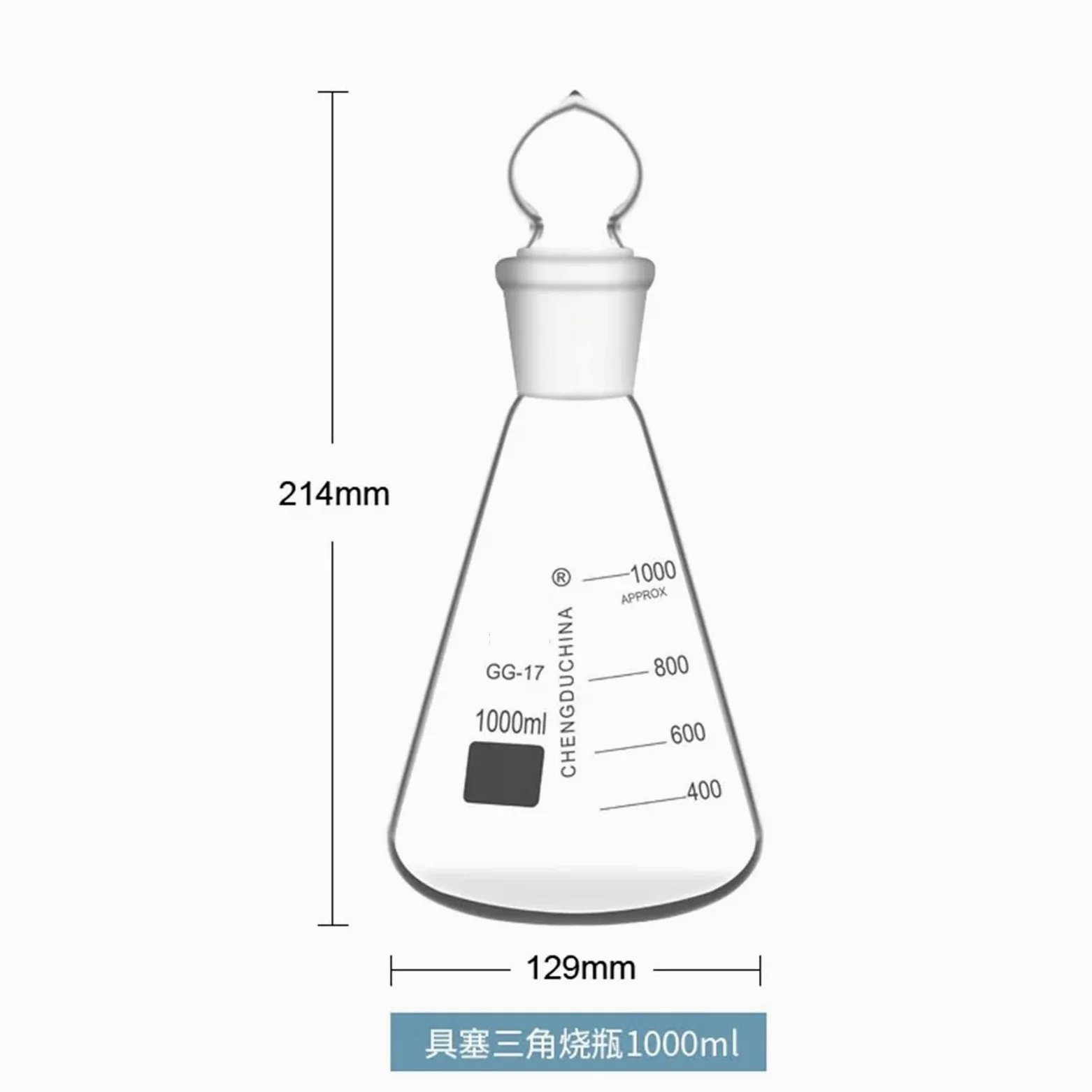 Matraz Erlenmeyer de Vidrio con Tapón Matraz Erlenmeyer con Tapón de Vidrio Matraz Erlenmeyer de Vidrio Borosilicato 50-1000ml(1000ml)