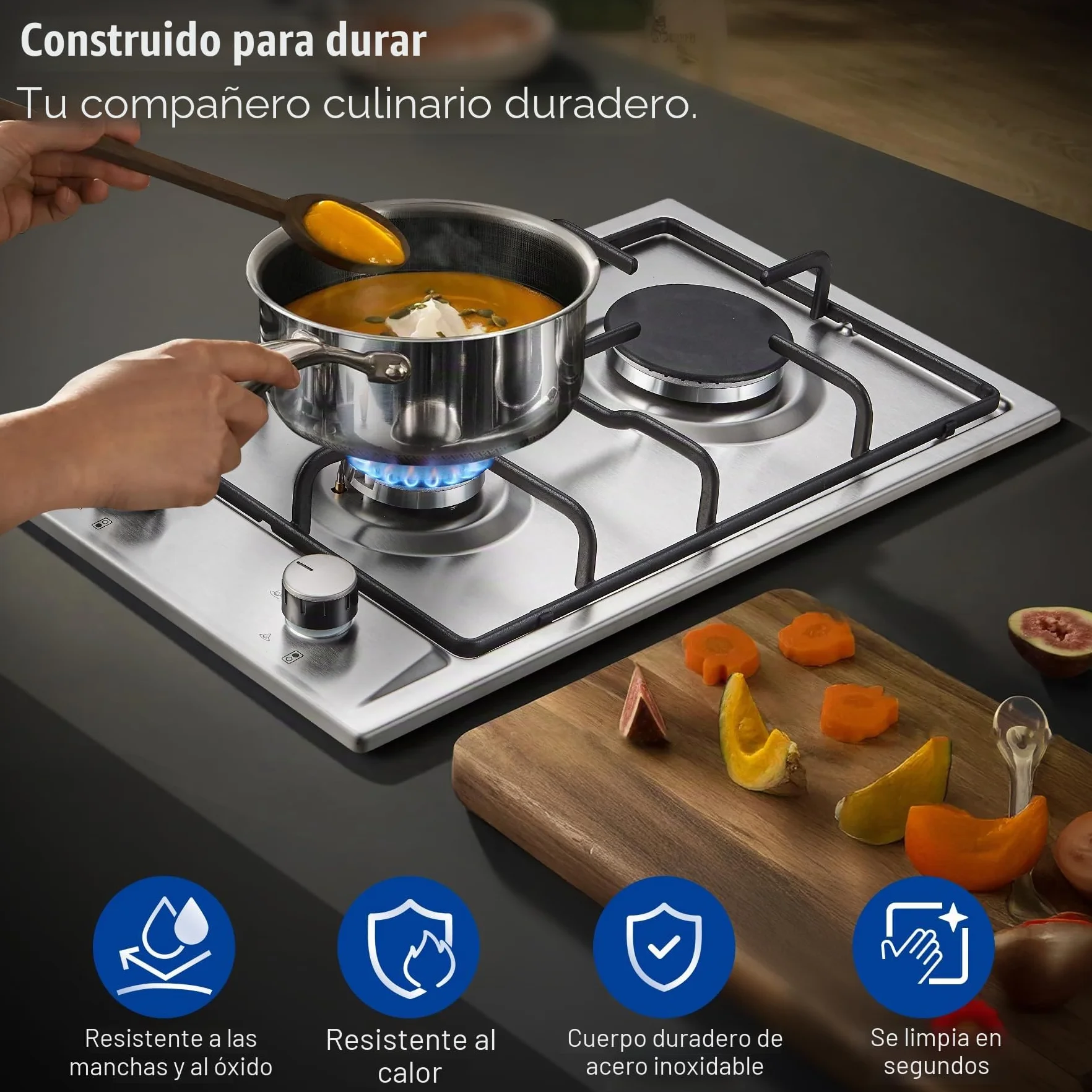 TopStrong Placa de Gas 2 Fuegos 30cm Encimera Gas Butano Acero Inoxidable 4200W
