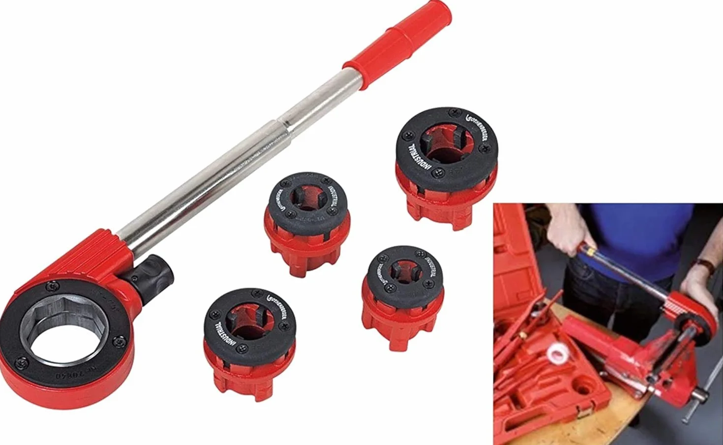 Rothenberger Industrial Cut Juego de pinzas para cortar roscas de 7 piezas, incluye 4 cabezales, 070669E