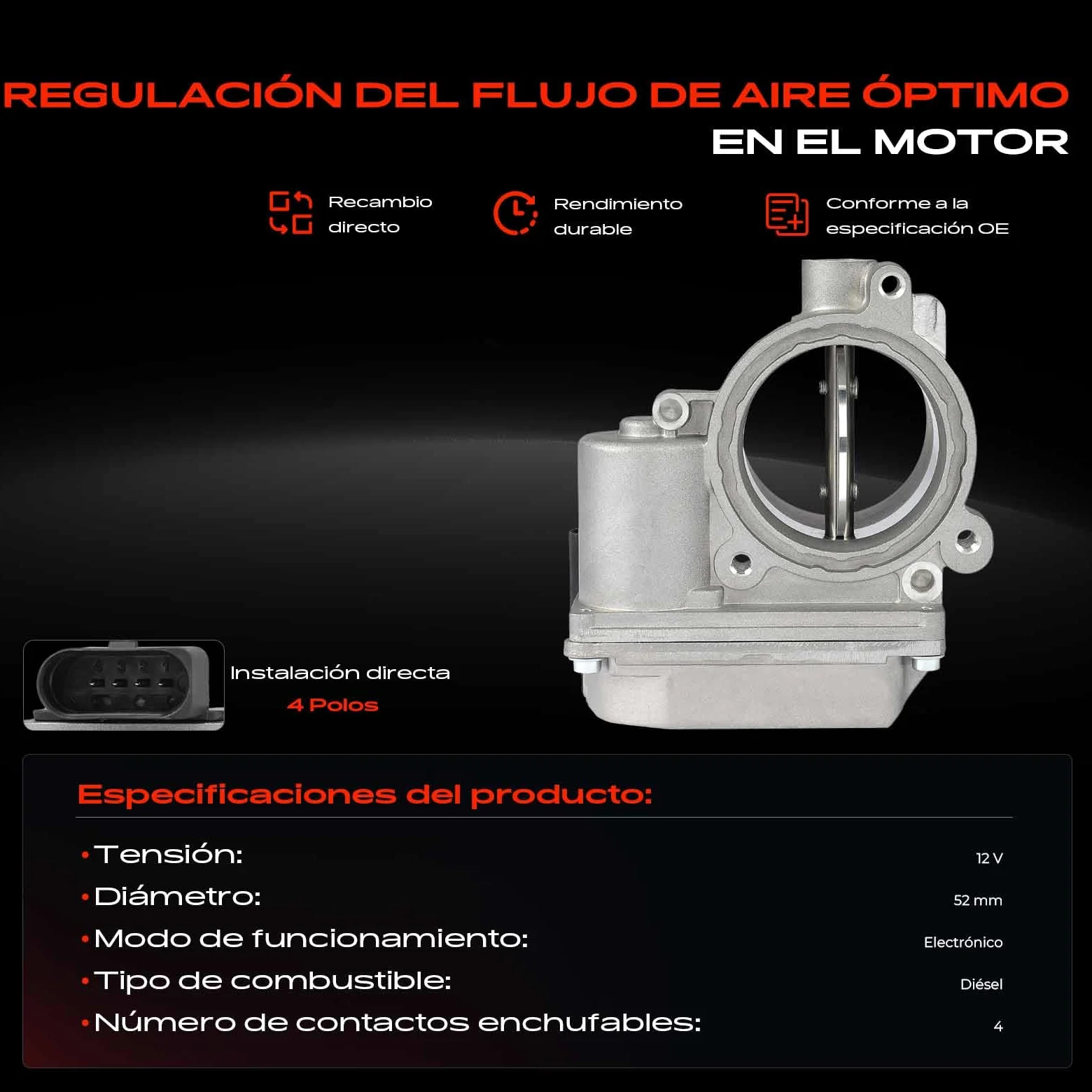 Frankberg Válvula de mariposa cuerpo de mariposa 4 Polos 7V2Q9E926AB | Compatible con: Fiesta VI CB1 CCN,Focus II Turnier DA DS FFS,Focus II DA DP HCP